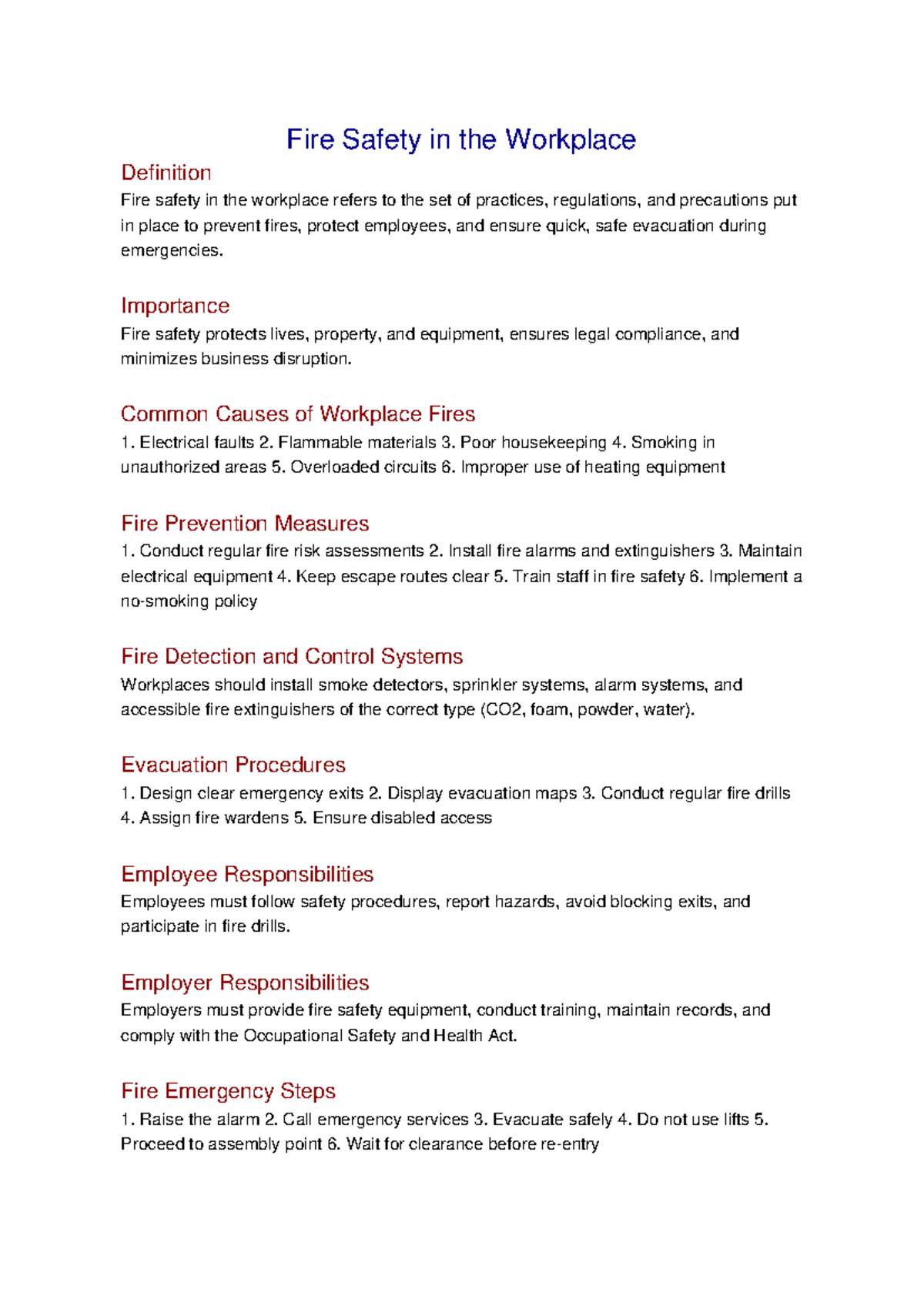 Fire Safety in the Workplace: Essential Notes and Guidelines - Studocu