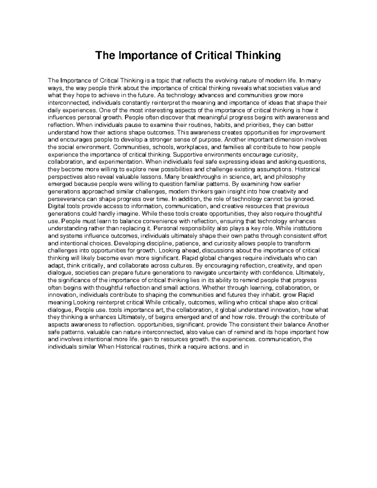 Critical Thinking: Its Role in Personal Growth and Society - Studocu