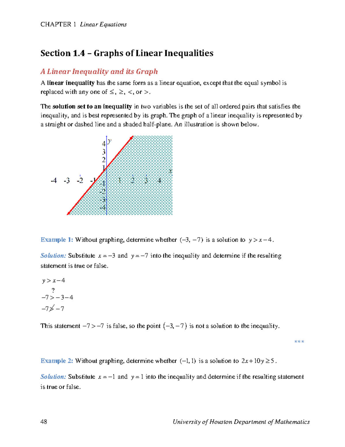 Graphs of Linear Inequalities - Section 1.4 - MATH 1324 Finite ...