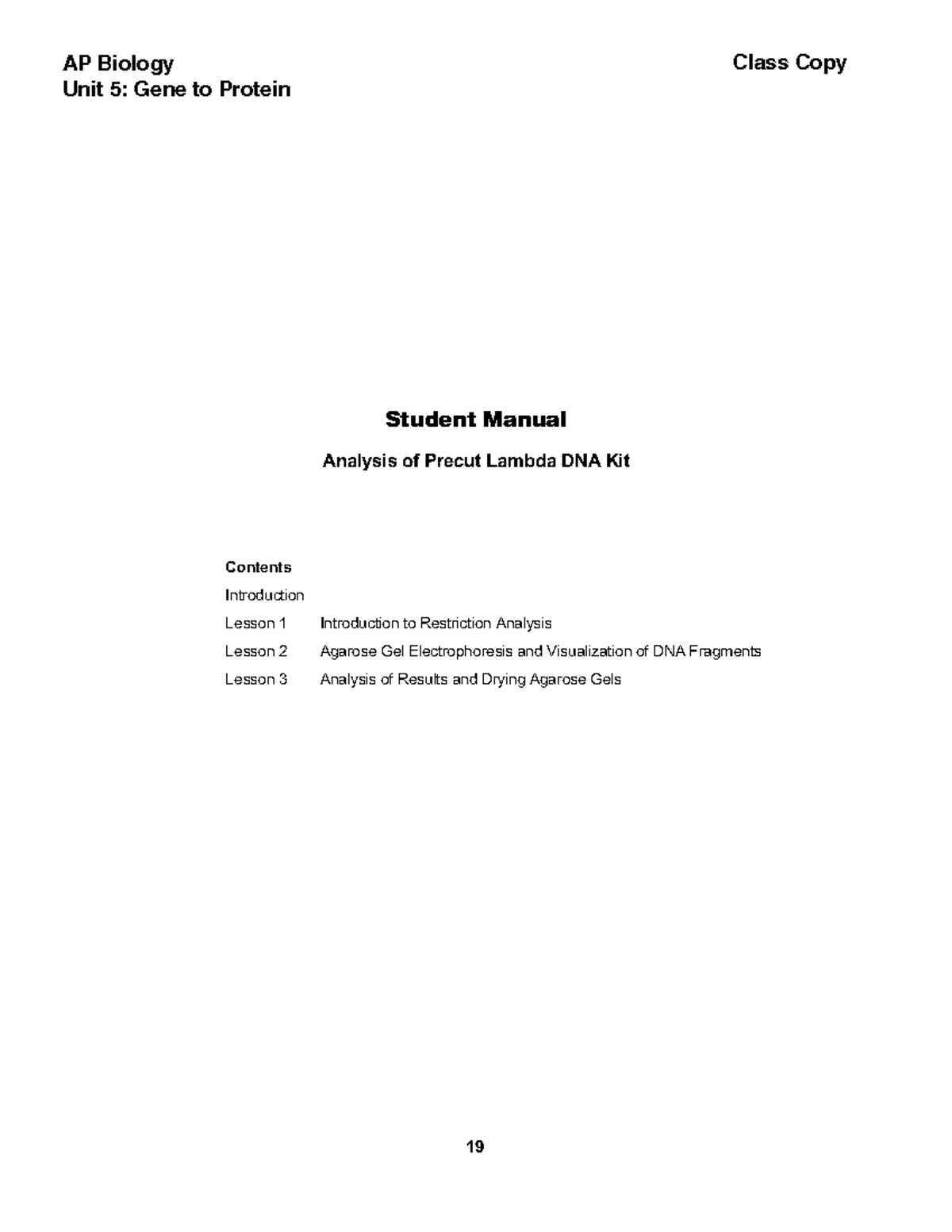AP Biology Unit 5: Gene to Protein - Gel Electrophoresis Lab Guide ...