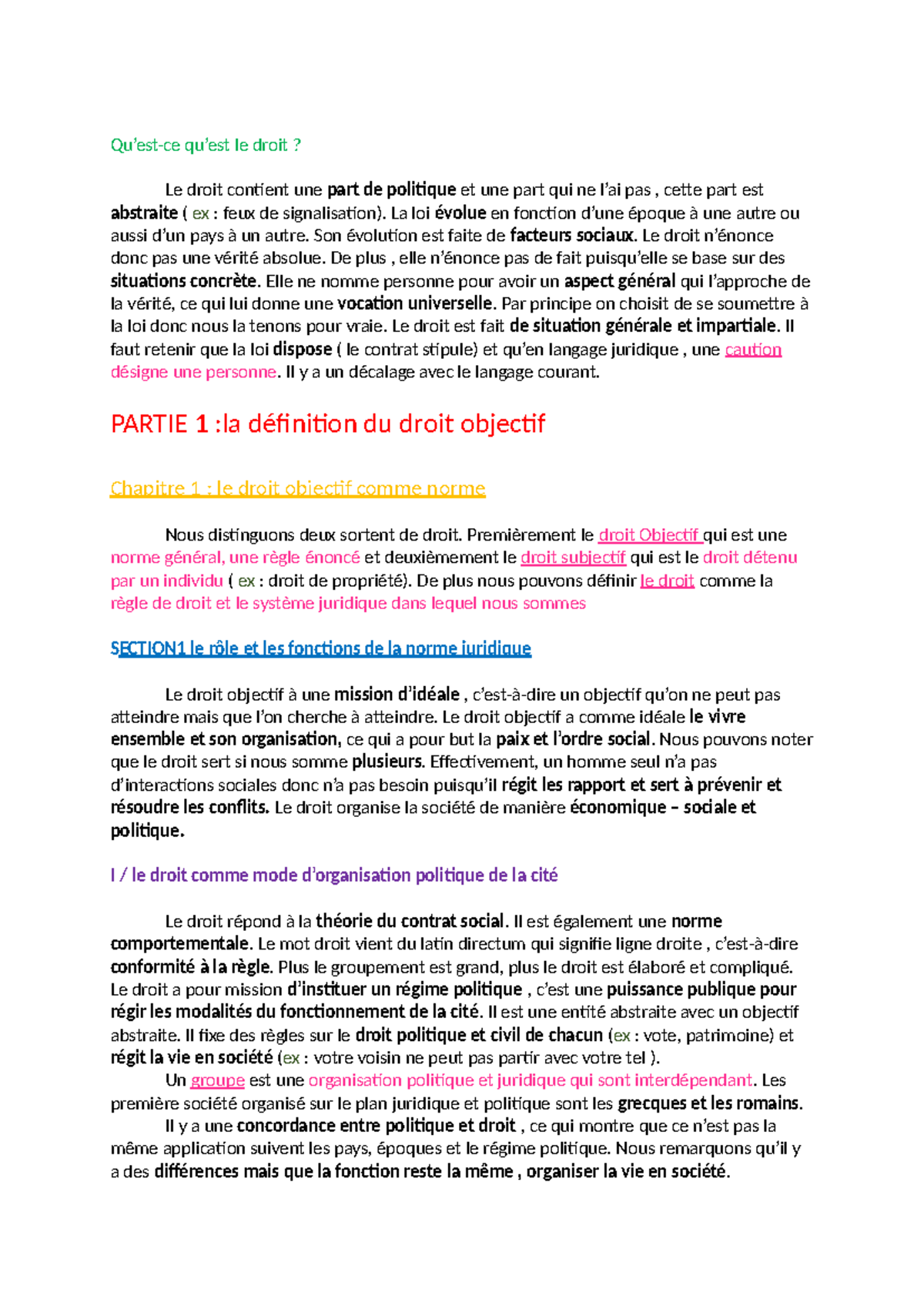 Chapitre 1 : Le Droit Objectif comme Norme - Étude et Analyse - Studocu