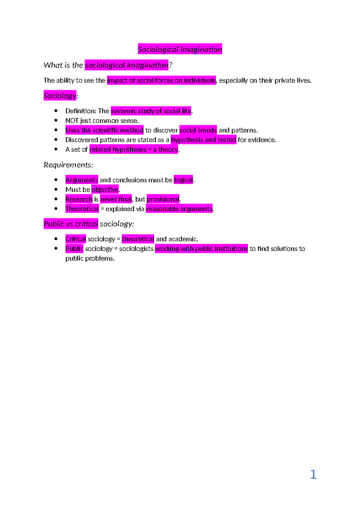 Soc Notes - Summary Sociology - Sociological Imagination What is the ...