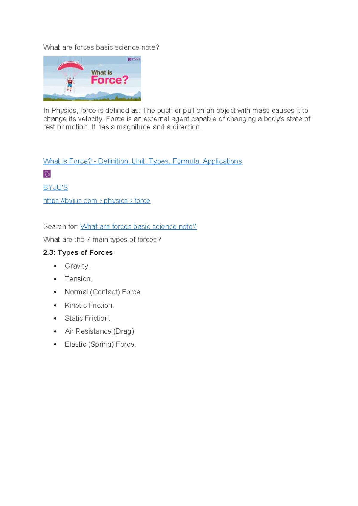 Forces Year 7 Study Notes: Types, Definitions, and Applications - Studocu
