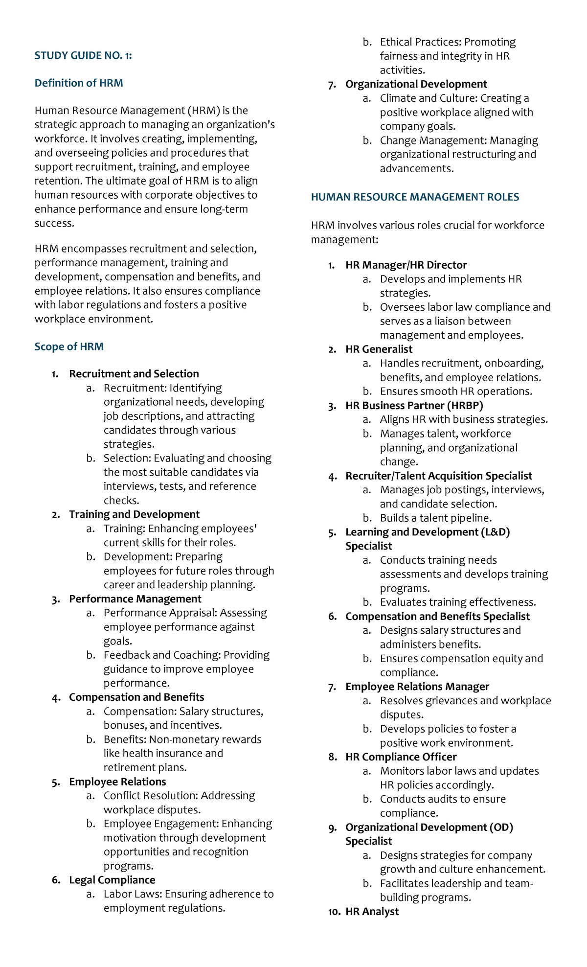 HRM Reviewer 1-4 - STUDY GUIDE NO. 1: Definition of HRM Human Resource ...