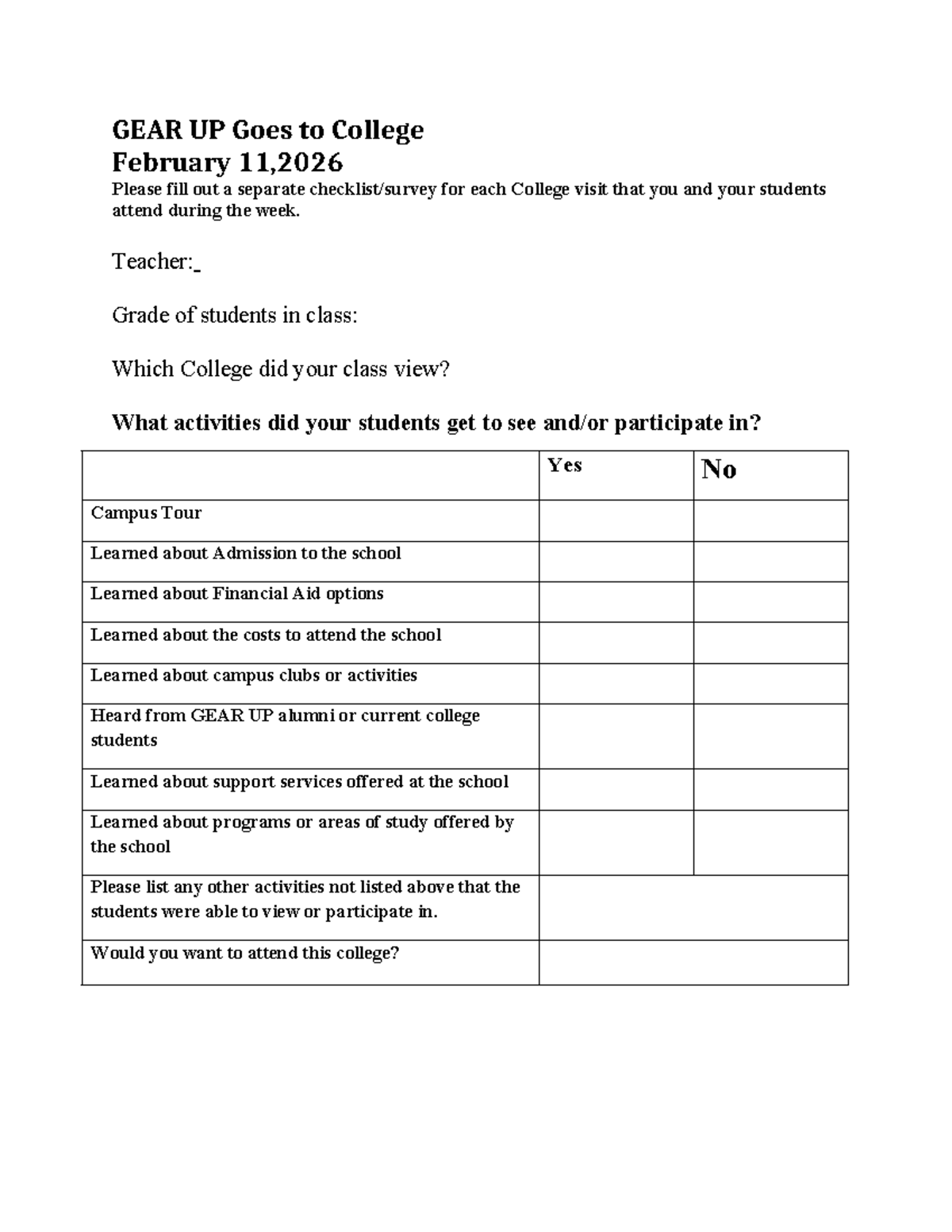Virtual College Visit Checklist GEAR UP Feb 2026 - Studocu