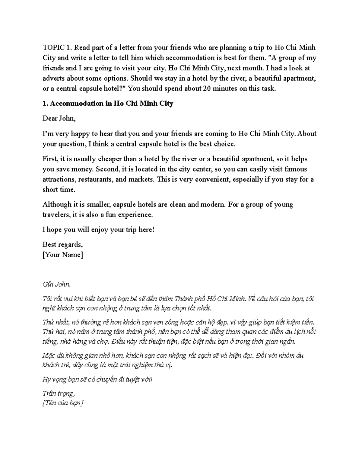 Topic TA2 - Letter Writing: Accommodation & Lifestyle Advice - Studocu