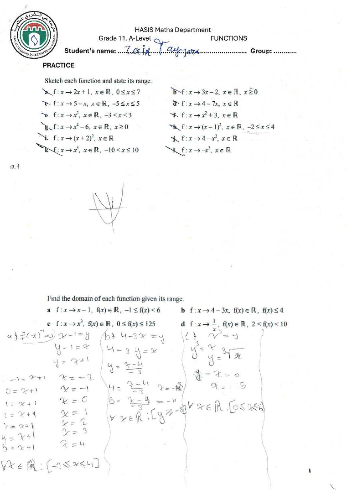 Grade 11 Maths Functions Practice - 3 AND HASIS - Studocu