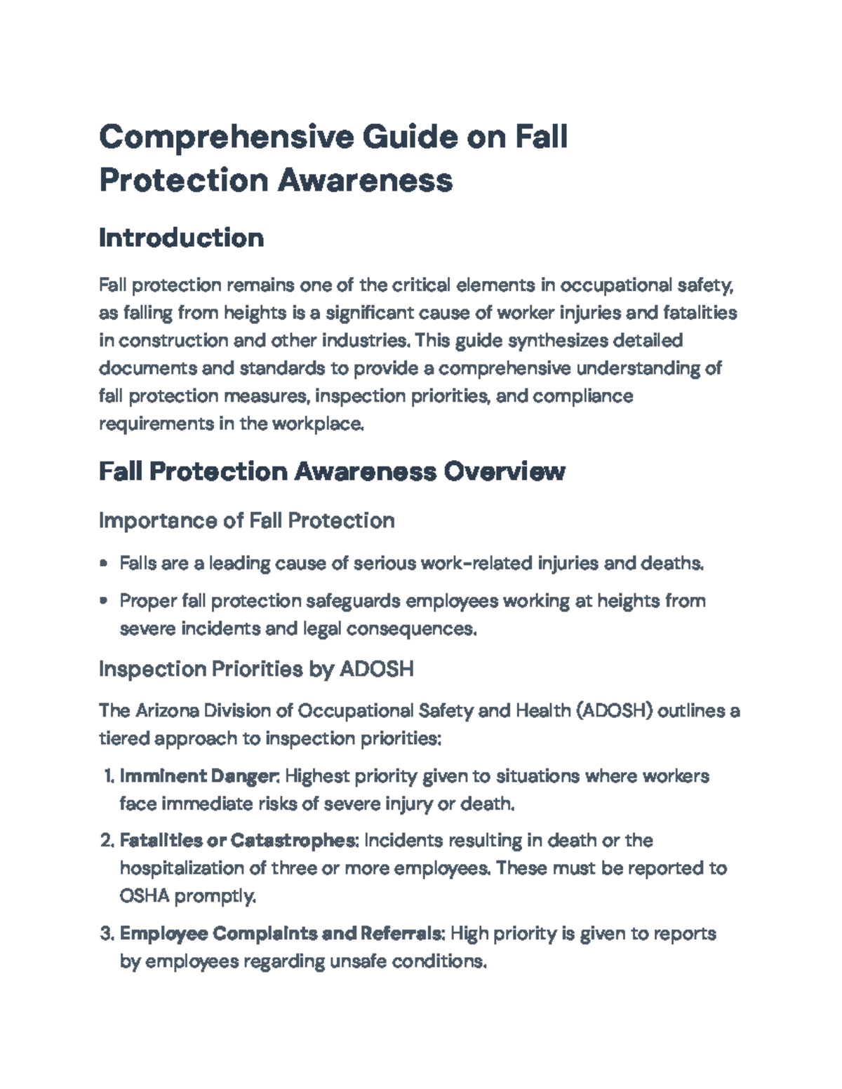 Fall Protection Awareness and Compliance Guidelines for OSHA Standards ...