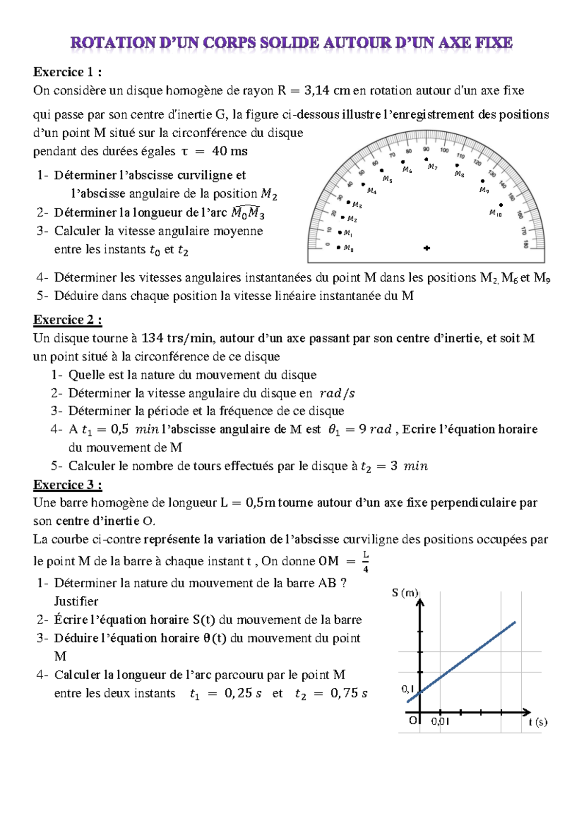 Série 1 - Mouvement de Rotation : Exercices de Dynamique et Vitesse ...