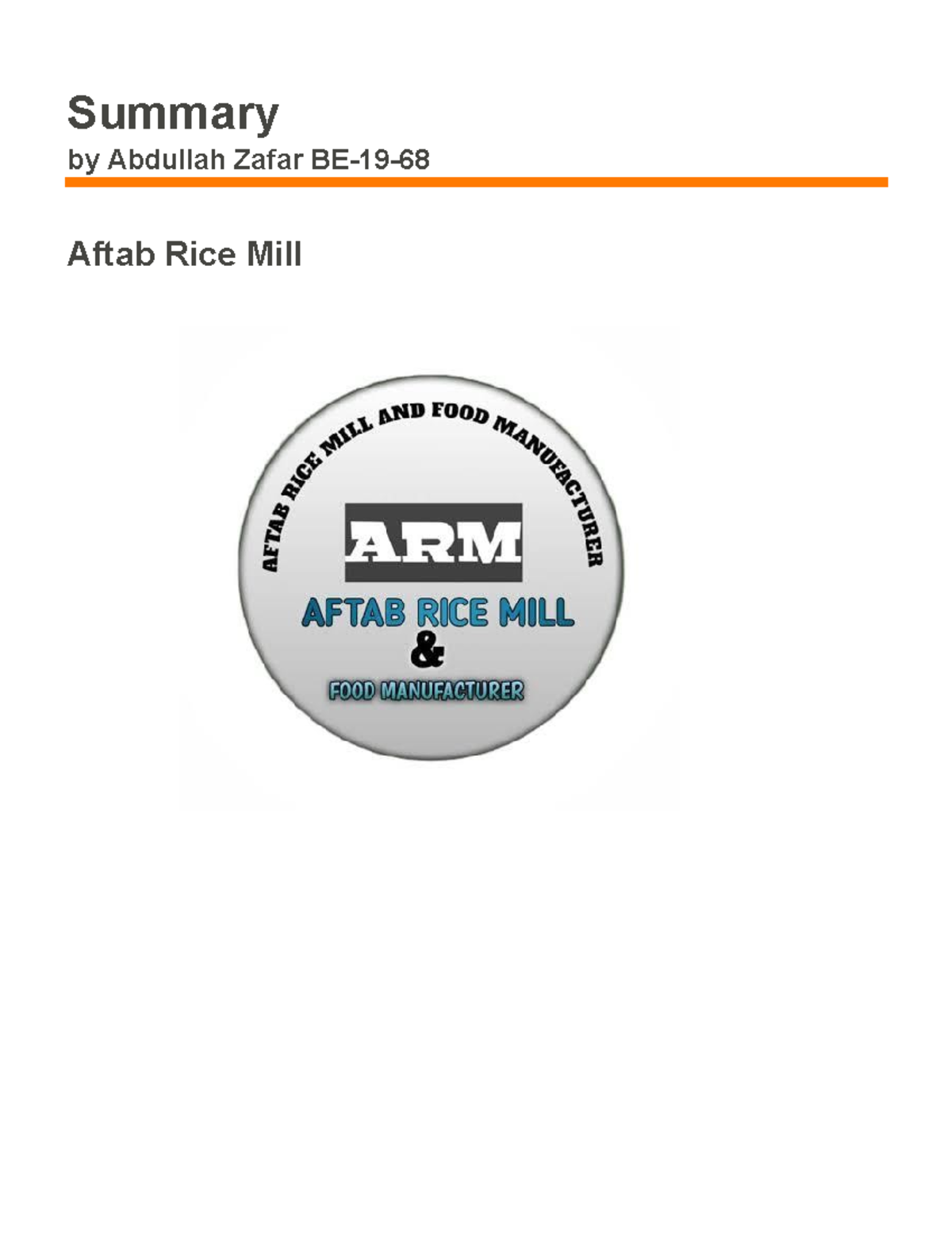 Aftab Rice Mill Overview: Operations and Strategies by Abdullah Zafar ...