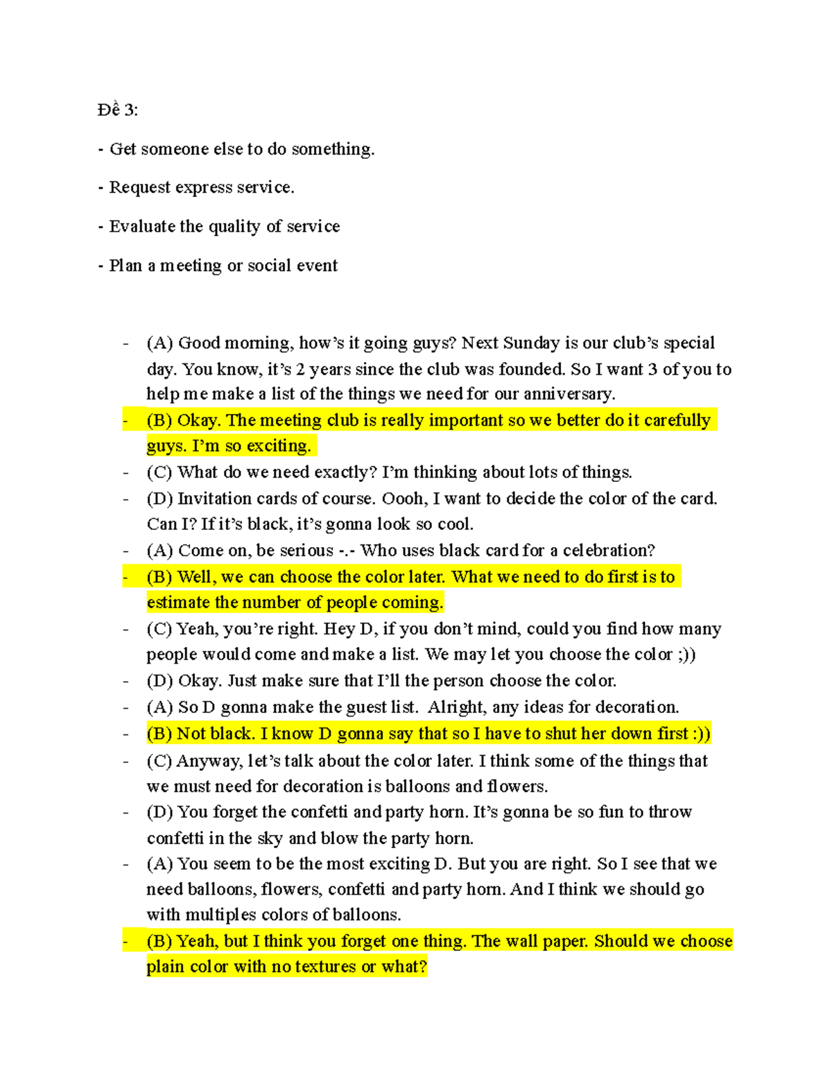 Đề 3 - Final Speaking Test Preparation & Discussion Notes - Studocu