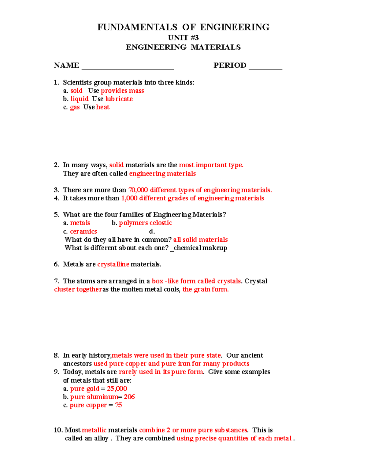 FOE-Materials-Unit#3-Study Guide on Engineering Materials - Studocu