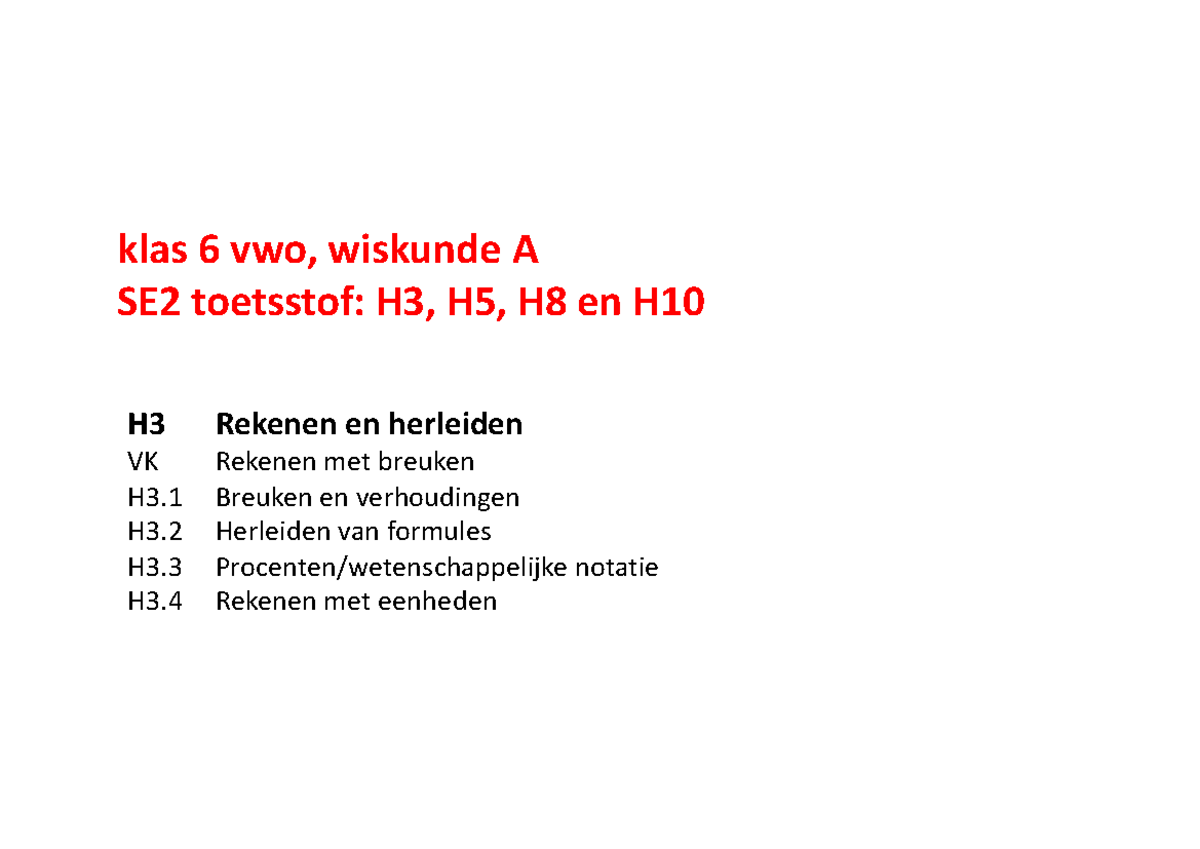 H3 Wiskunde A - Samenvatting Toetsstof Klas 6 VWO - Studeersnel