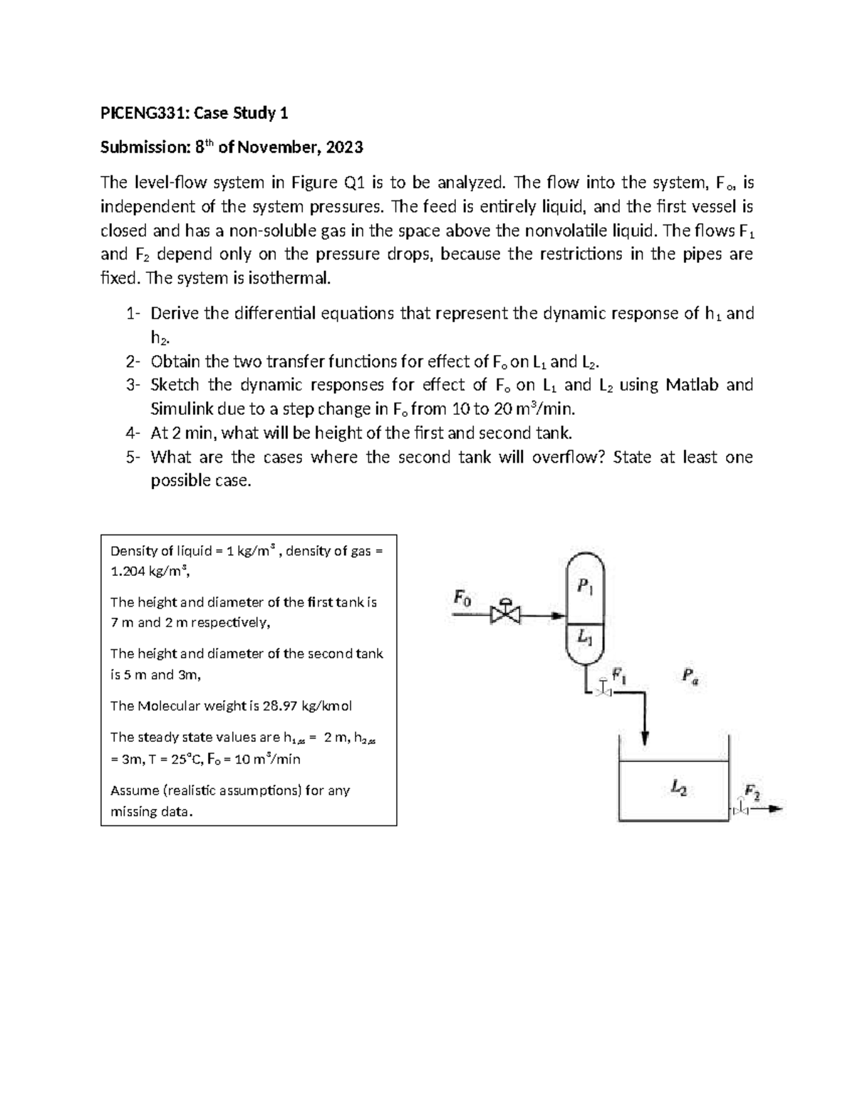 PICENG331: Case Study 1 - Dynamic Response Analysis and Simulation ...