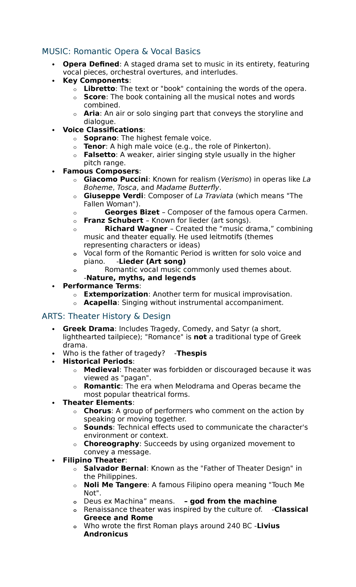 MUSIC: Romantic Opera Basics - MAPEH 9 Reviewer Module - Studocu