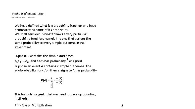 Lecture 2: Methods of Enumeration and Probability Functions - Studocu