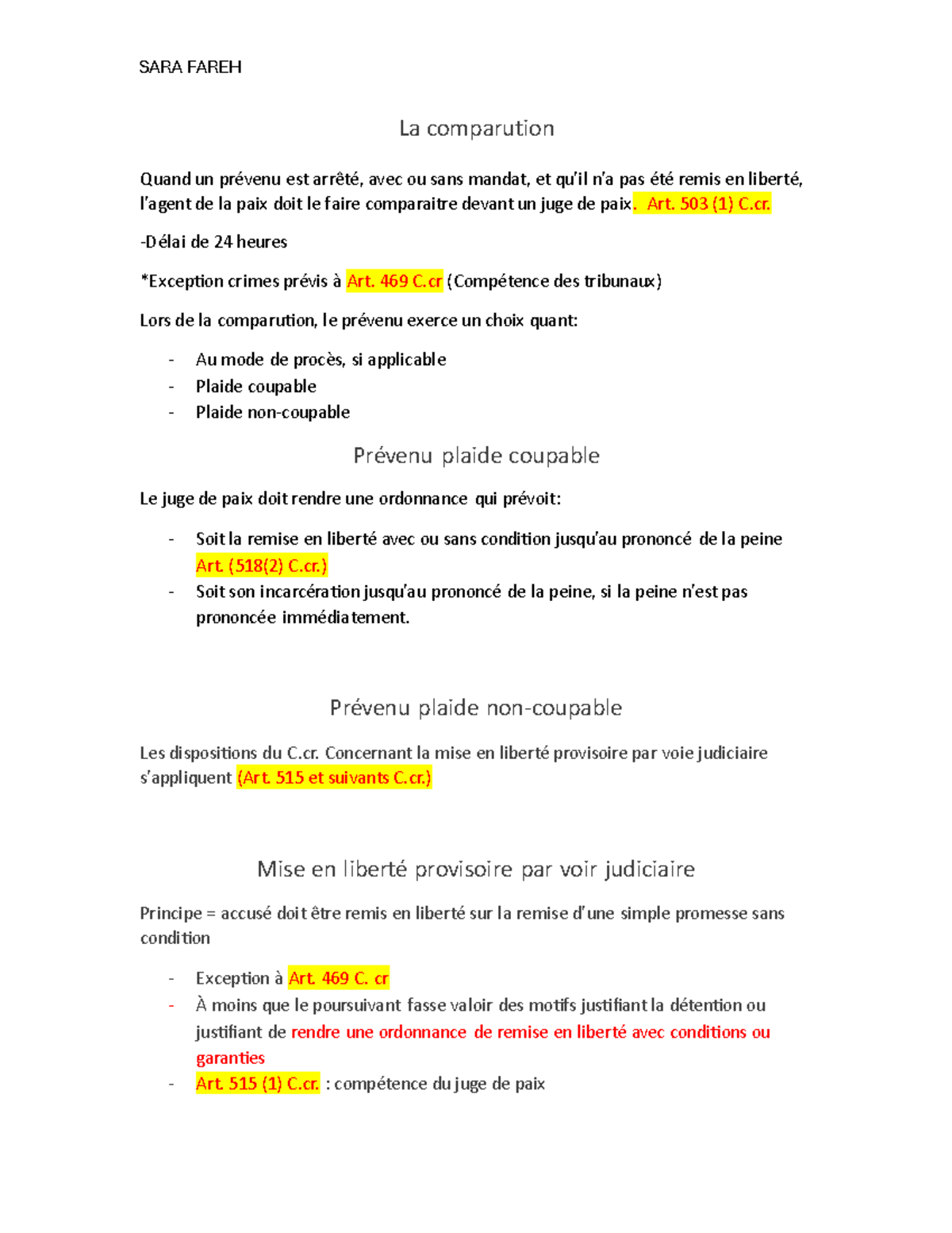 Note de Cours 3 - Les Procédures de Comparution Judiciaire - Studocu