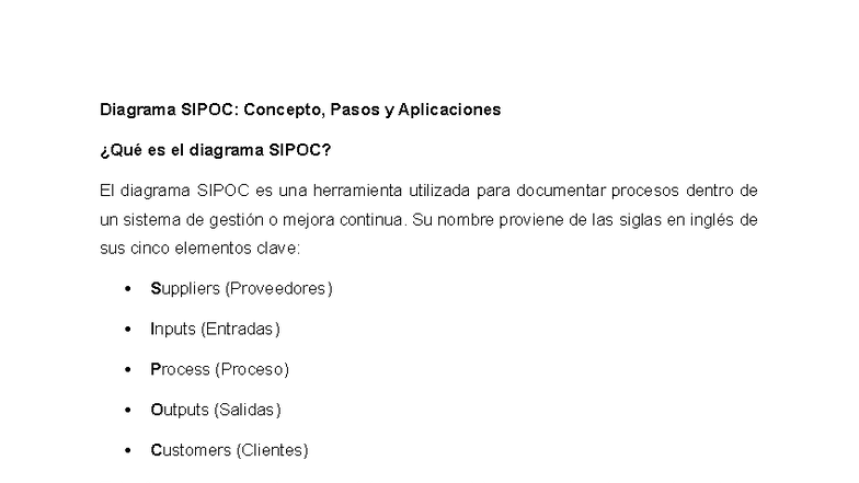 Resumen segundo pac - Diagrama SIPOC: Concepto, Pasos y Aplicaciones ...