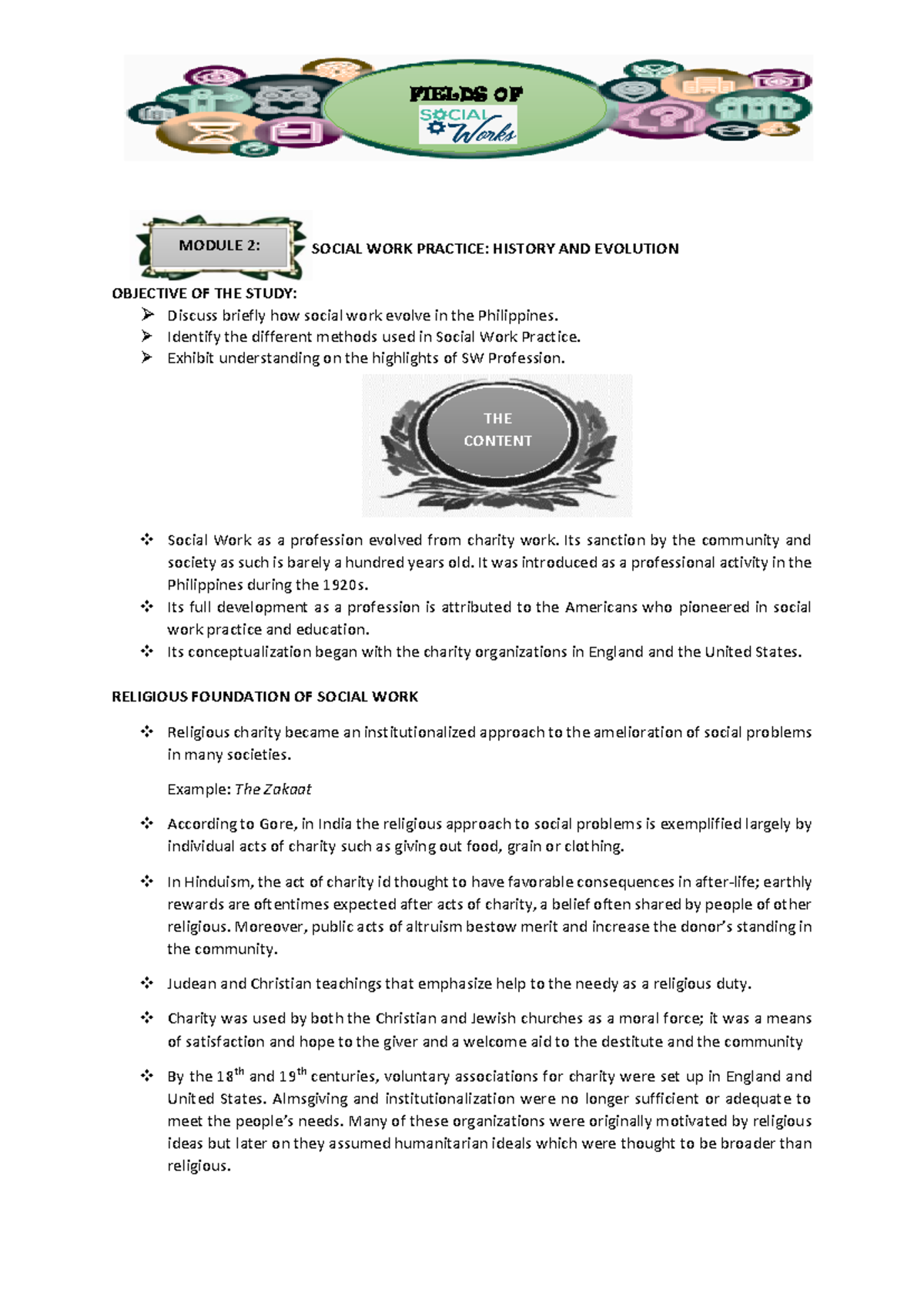 Module 2: Evolution of Social Work Practice in the Philippines - Studocu