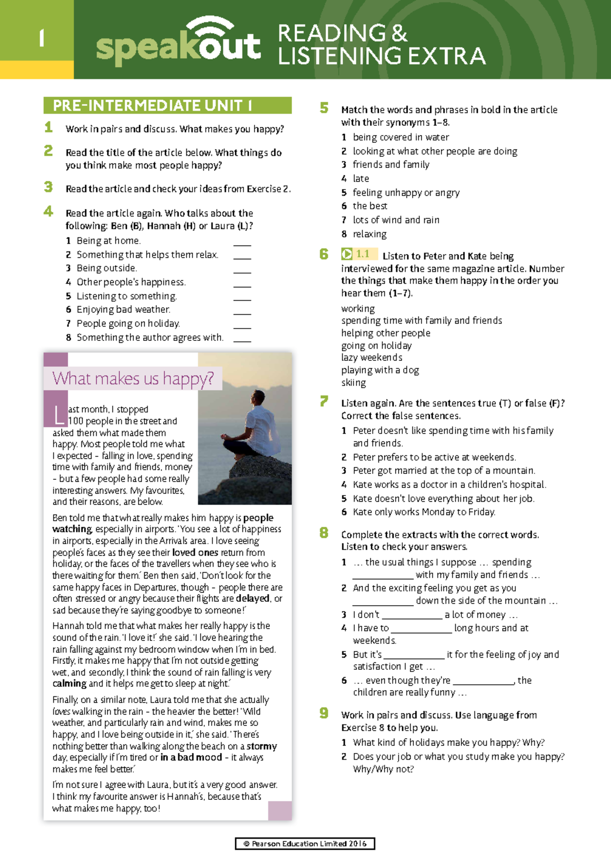 Listening and Reading Extra: Speakout 2nd Ed. Pre-Intermediate ...