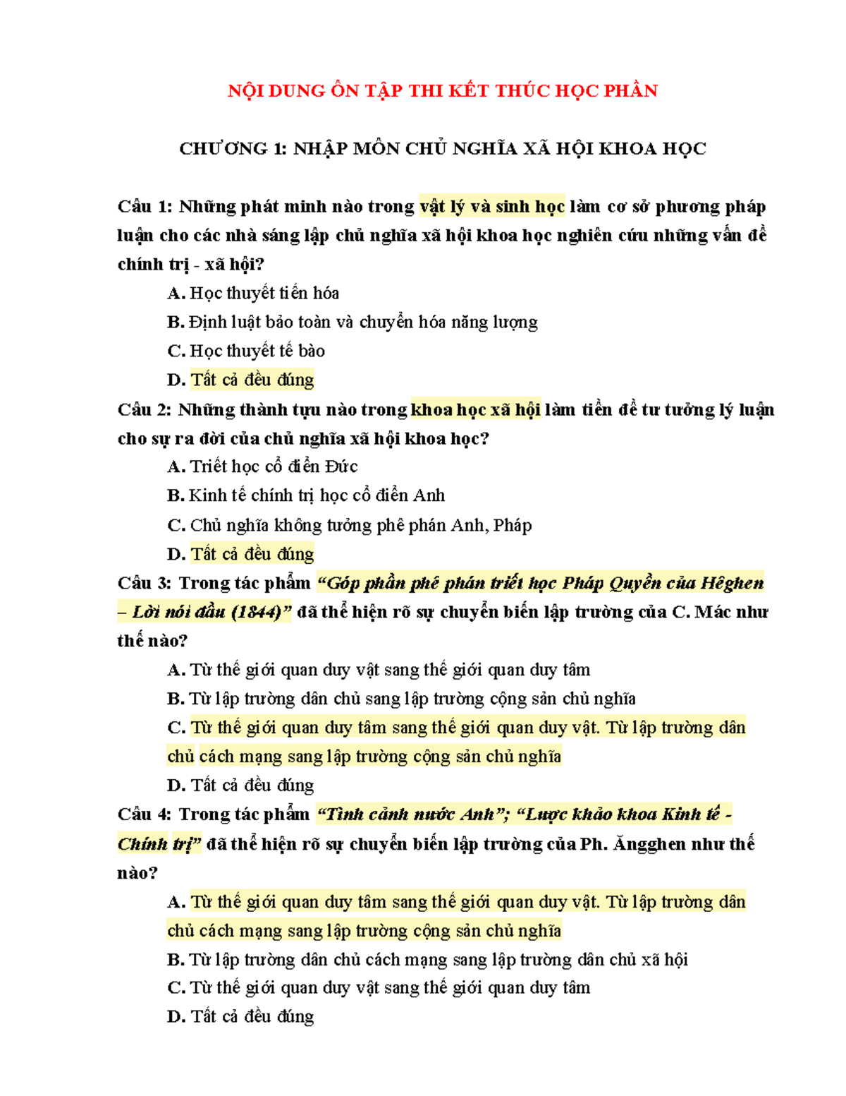 ÔN TẬP THI CNXHKH - CUỐI KỲ - VLU (Chủ Nghĩa Xã Hội Khoa Học) - Document Preview