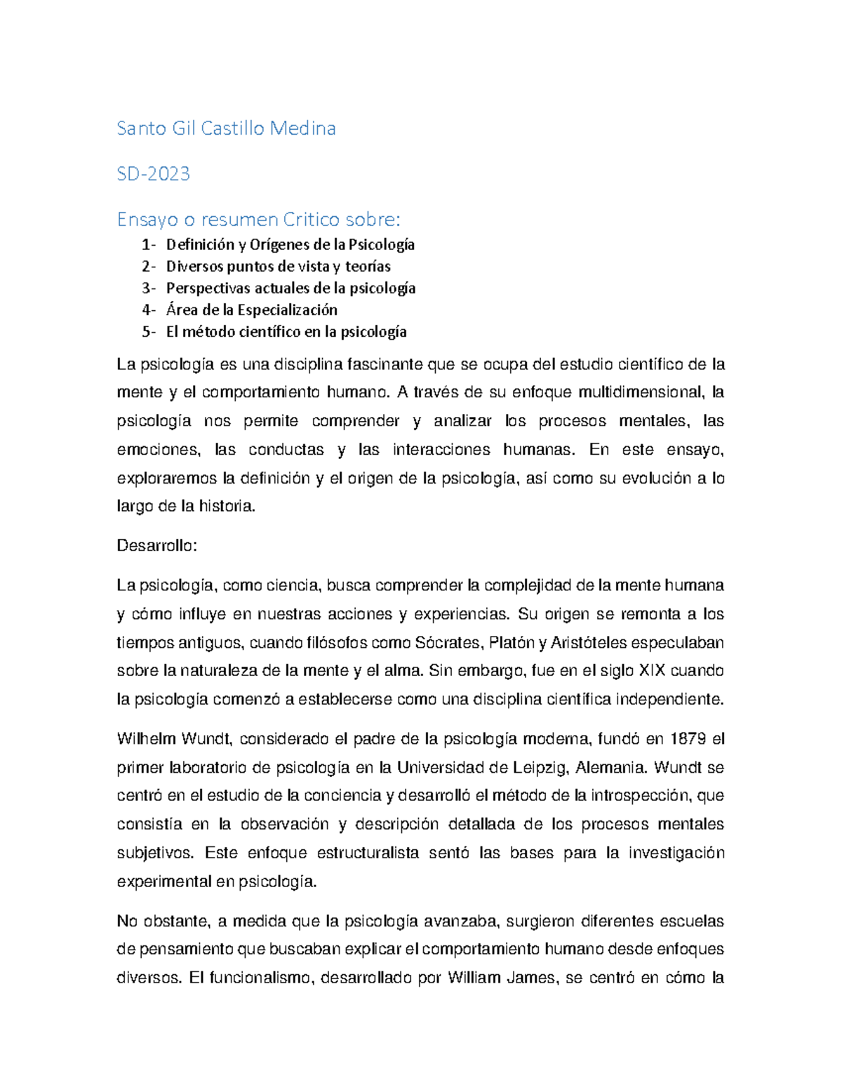 Ensayo sobre la Ciencia de la Psicologia - Santo Gil Castillo Medina SD ...