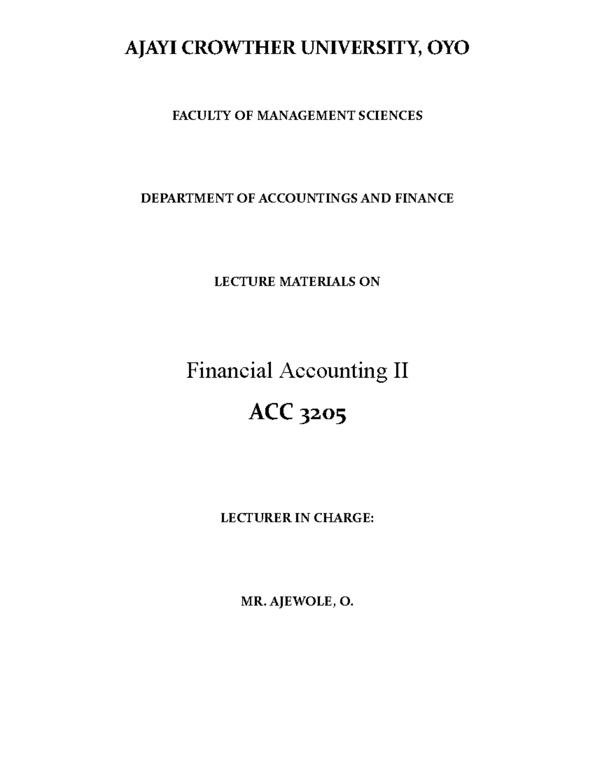 ACC 3205 Financial Accounting II: Lecture Notes on Underwriting Shares ...