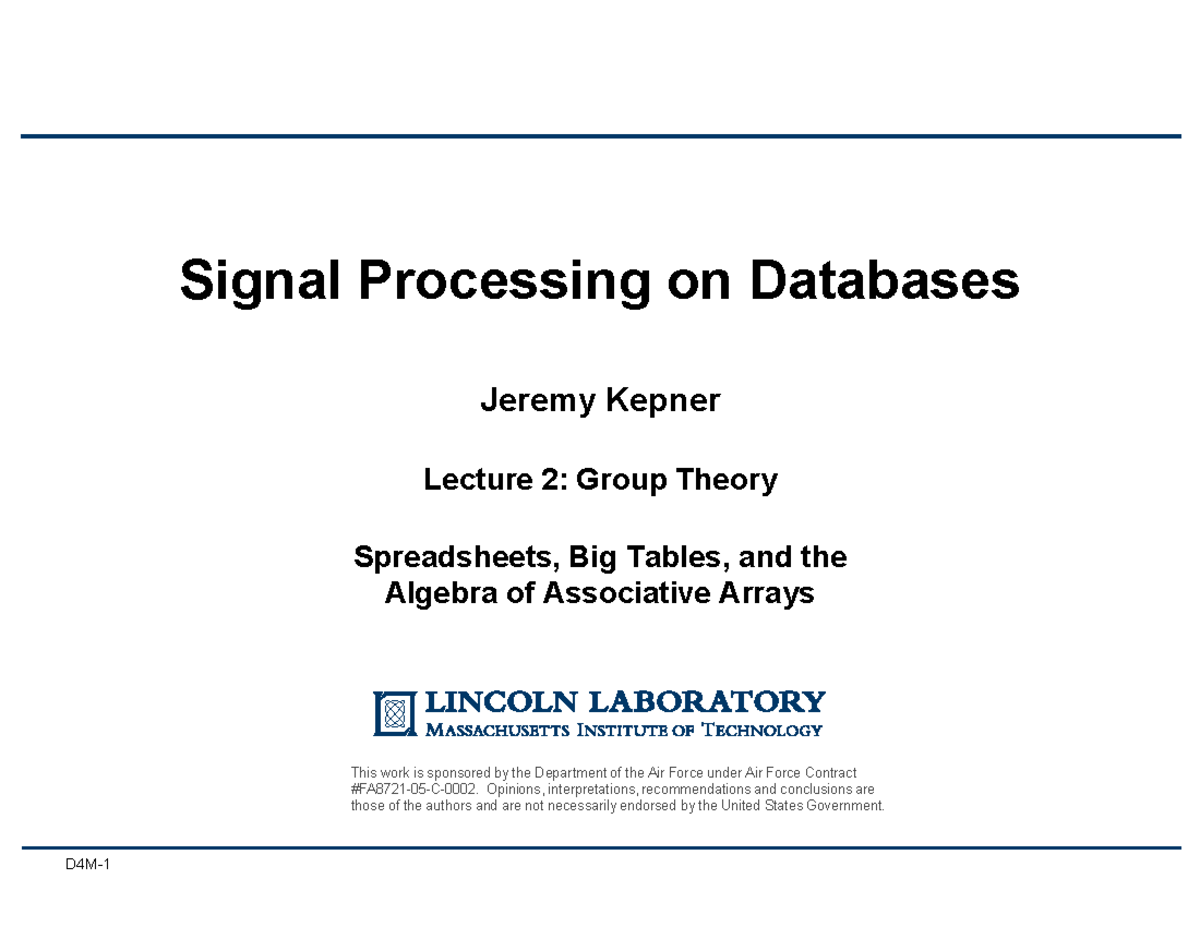 Signal Processing on Databases: Lecture 02 - Group Theory and ...