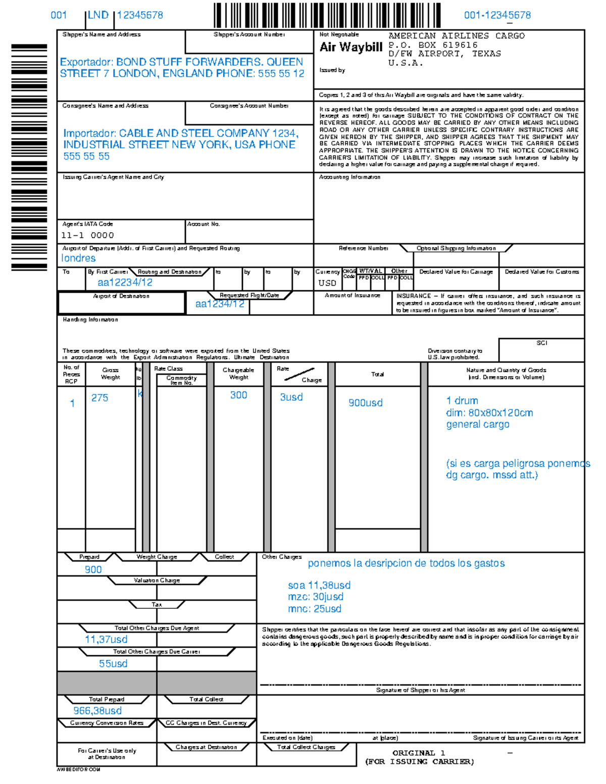 AWB para completar - Awb completo - Shipper's Name and Address Shipper ...