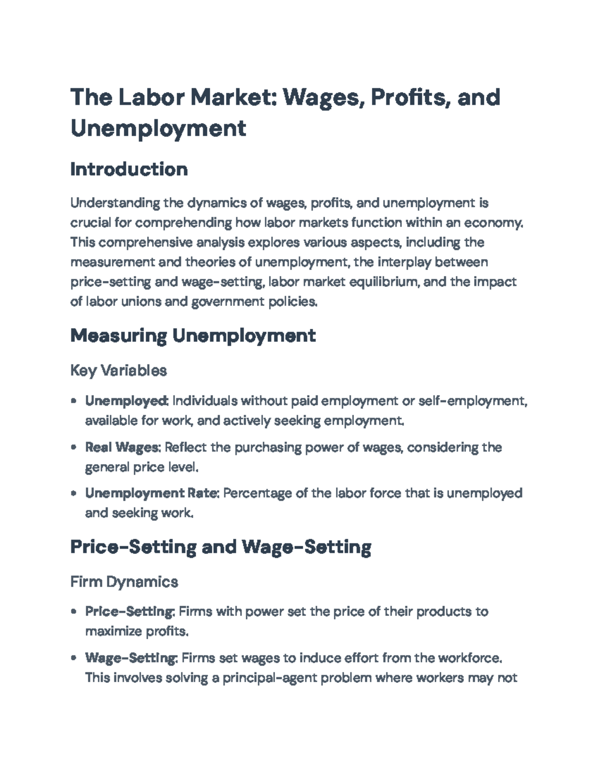 Labor Market Dynamics: Wages, Profits, and Unemployment Analysis - The ...