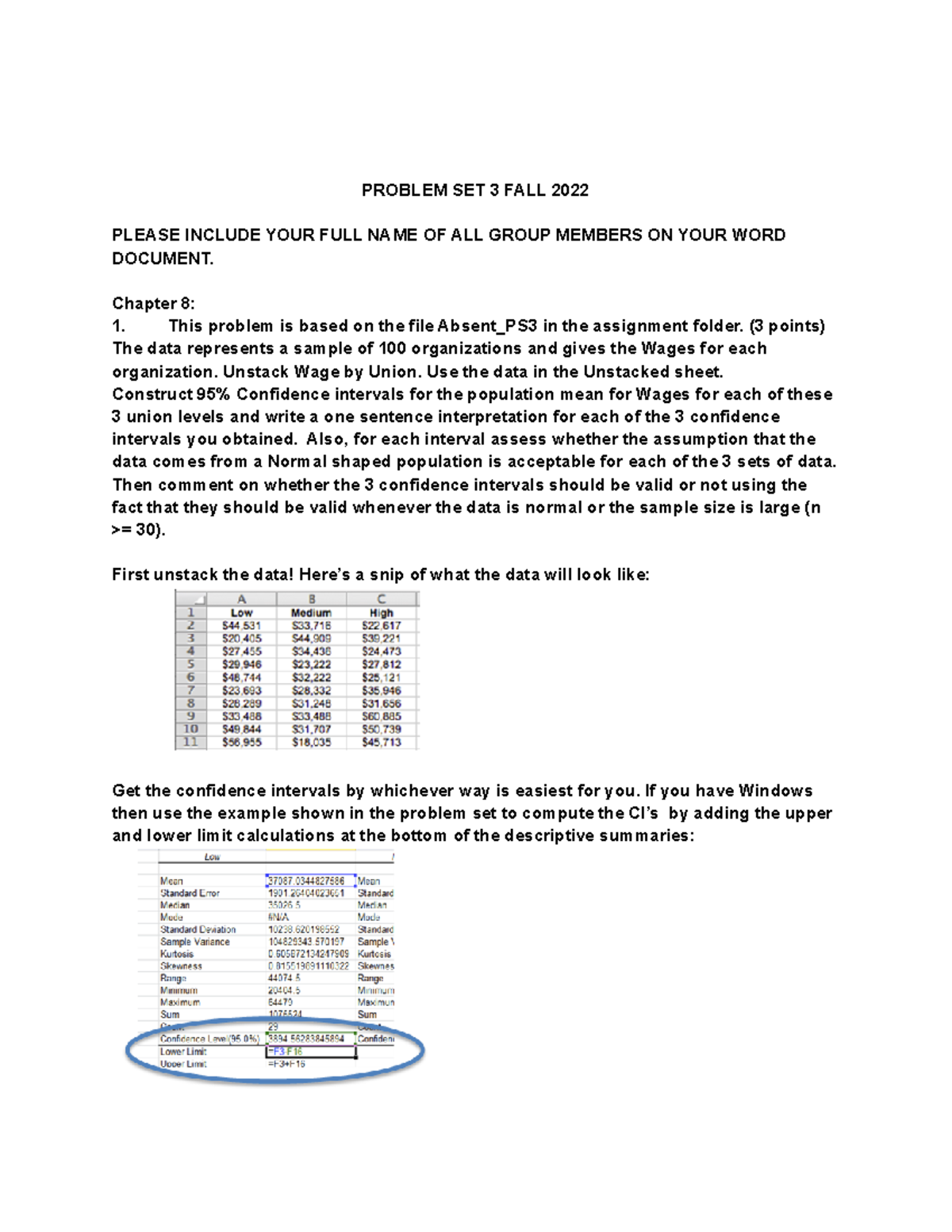 BUS 310 PS3 - Problem Set 3 Analysis and Confidence Intervals - Studocu