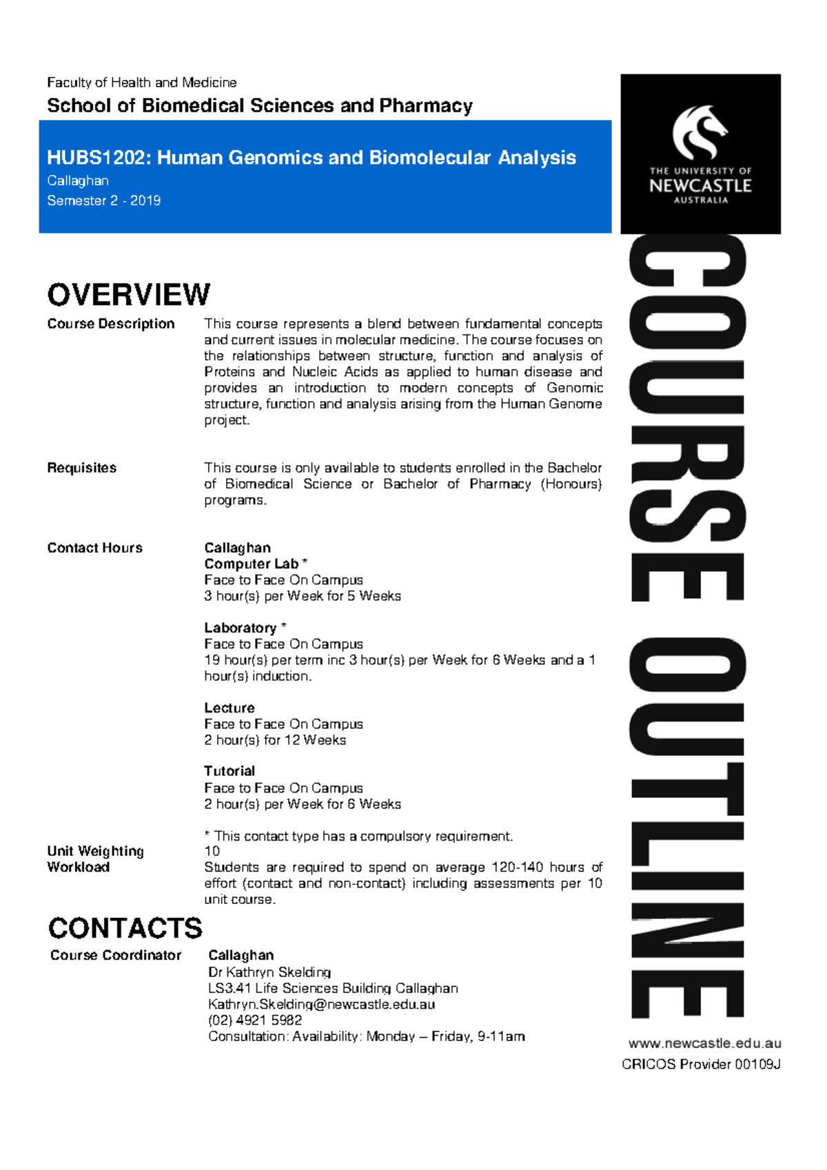HUBS1202: Human Genomics & Biomolecular Analysis Course Outline - Sem 2 ...