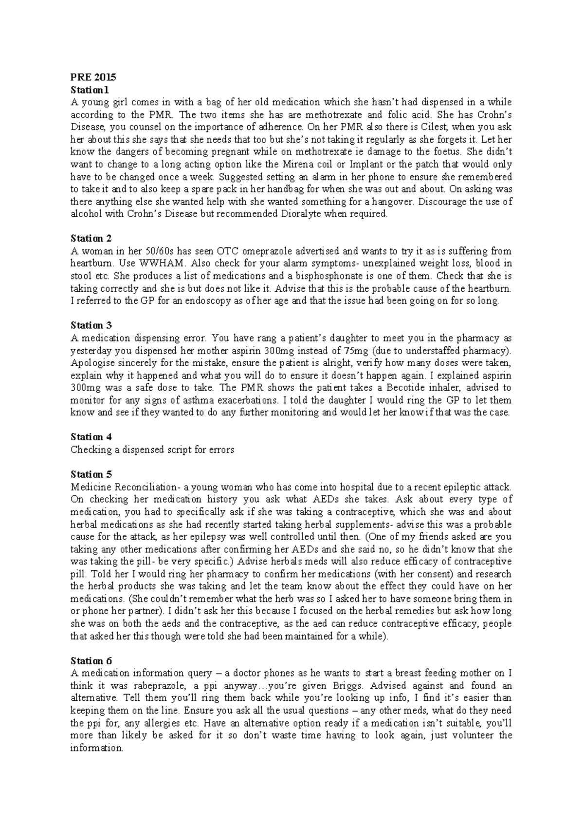3. OSCE cases - Scenarios in Pharmacy - PRE 2015 Station A young girl ...