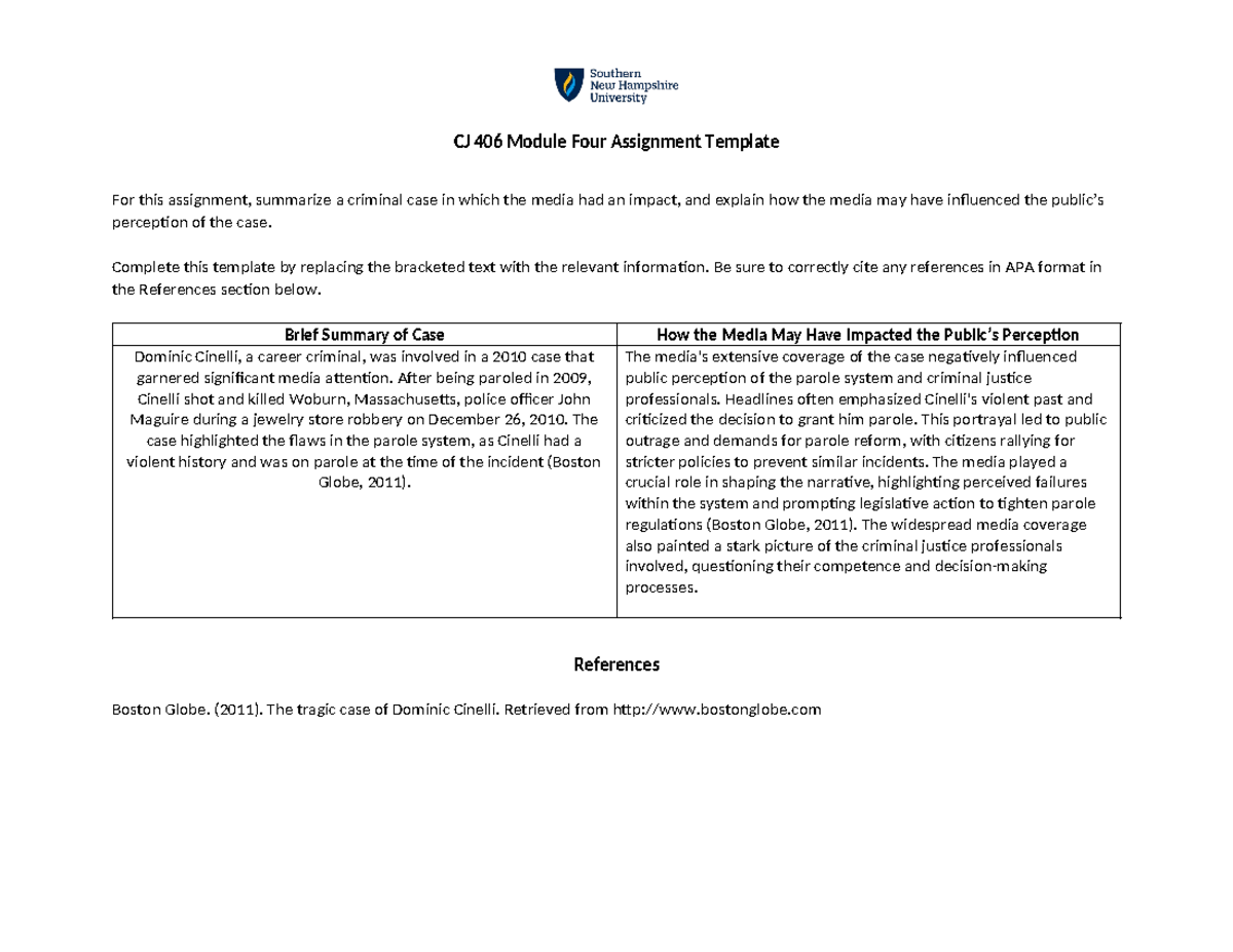 CJ 406 Media Influence on Public Perception: The Dominic Cinelli Case ...