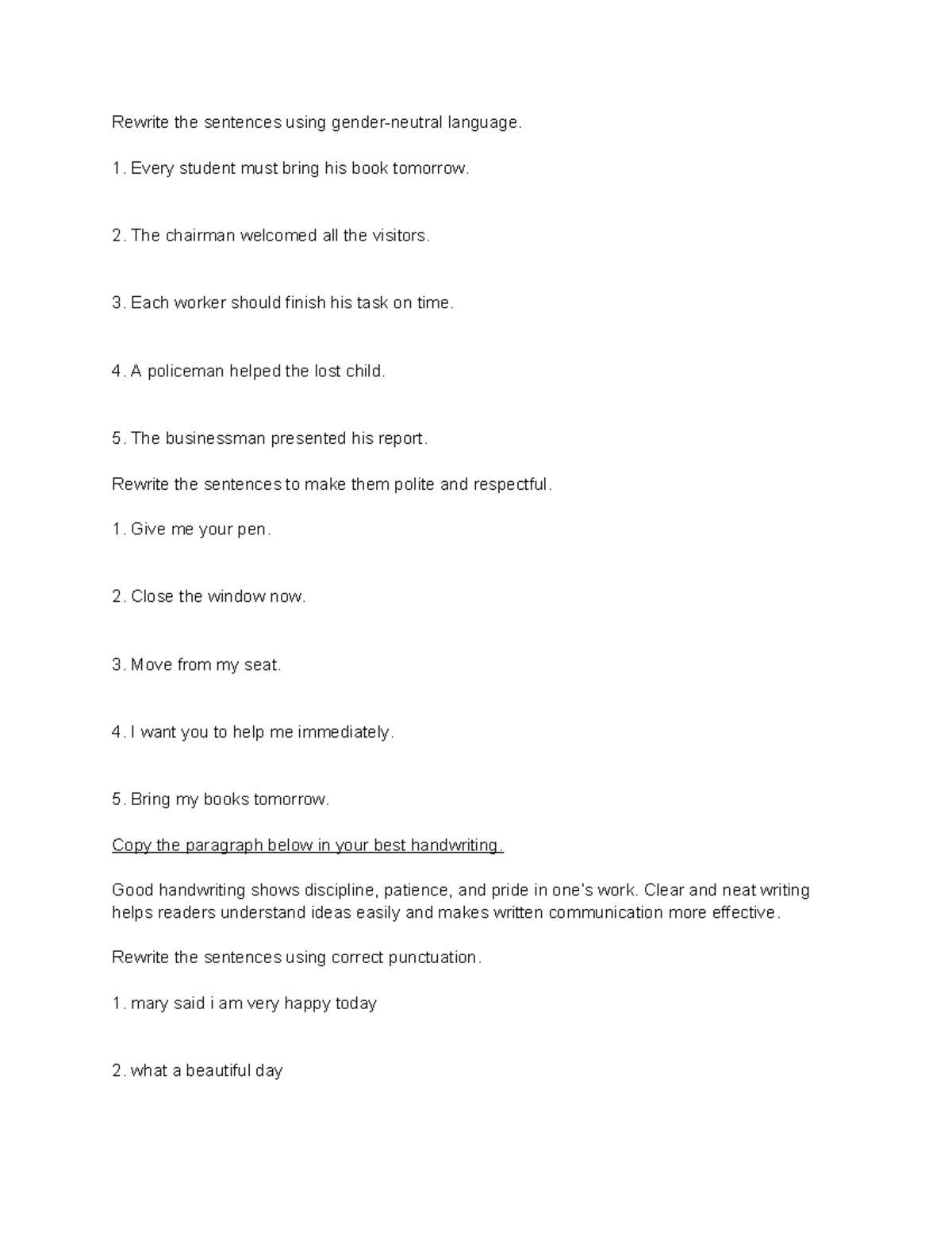 English Language Test: Sentence Rewriting & Punctuation Practice - Studocu