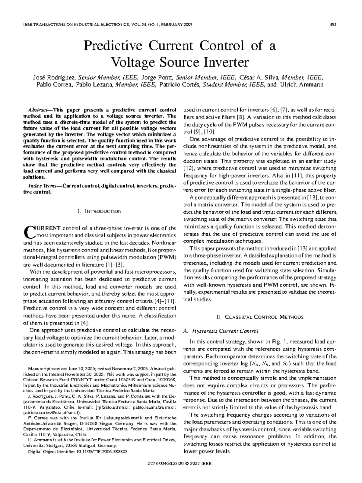 Predictive Current Control of Voltage Source Inverter (IE 2007) - Studocu