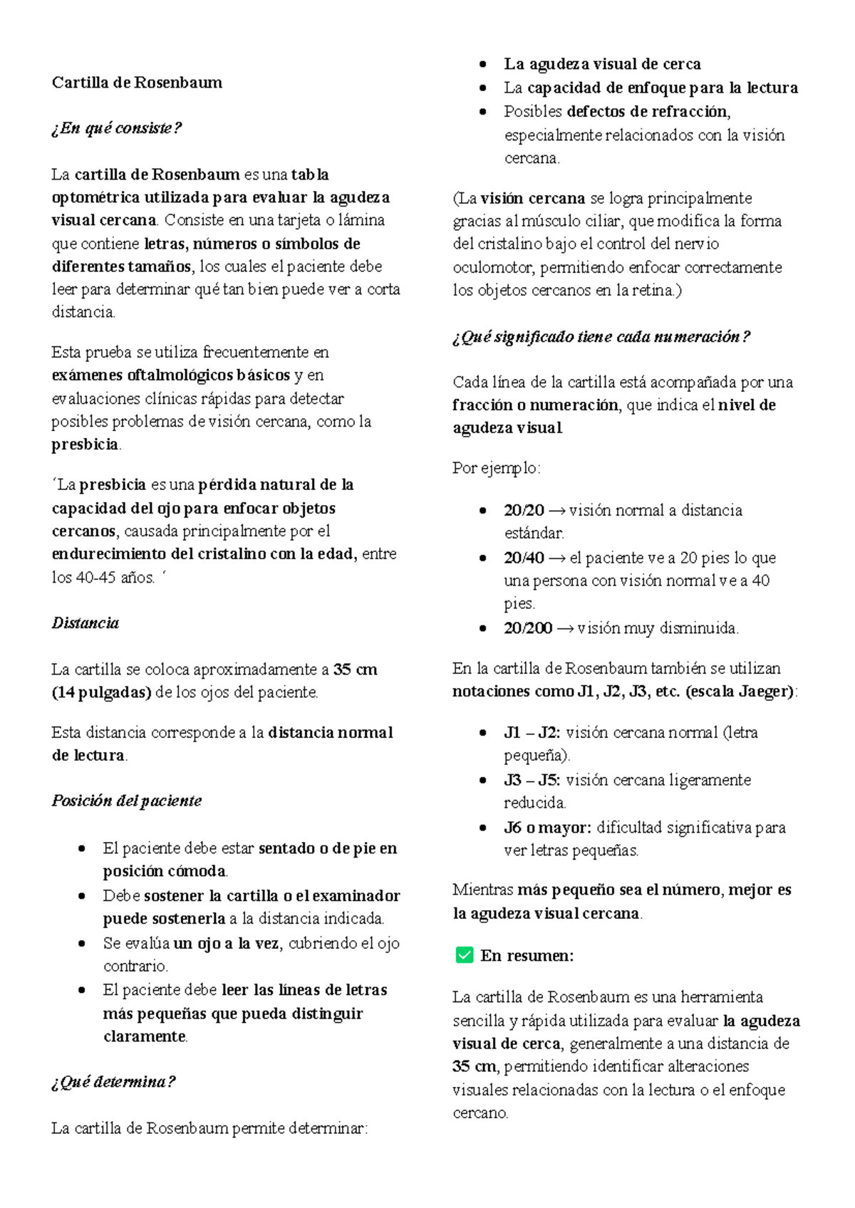 Cartilla de Rosenbaum: Evaluación Práctica de Visión Cercana - Studocu