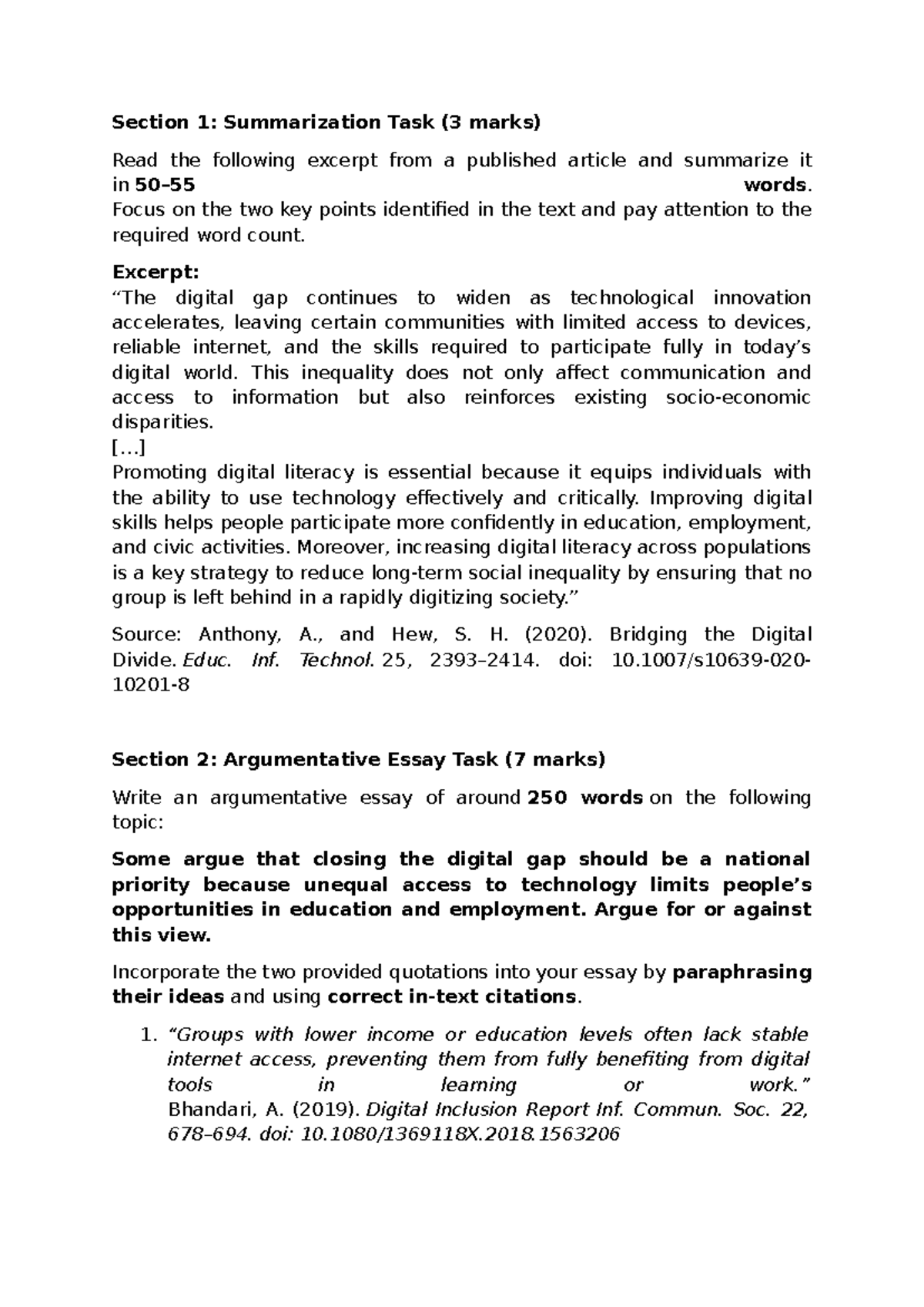 Digital Gap Analysis & Argumentative Essay - ENG 101 - Studocu