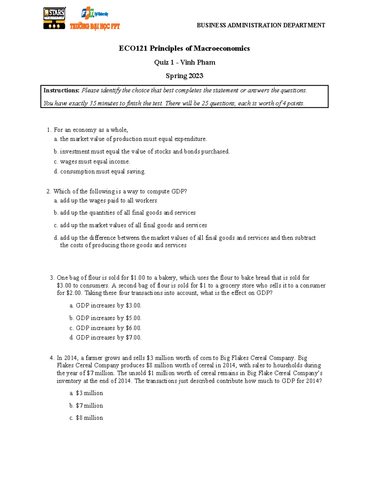 Macro Quiz 1 SP 2023 14abbdf 62d044e24a65c1cbc27a4730b - ECO121 ...