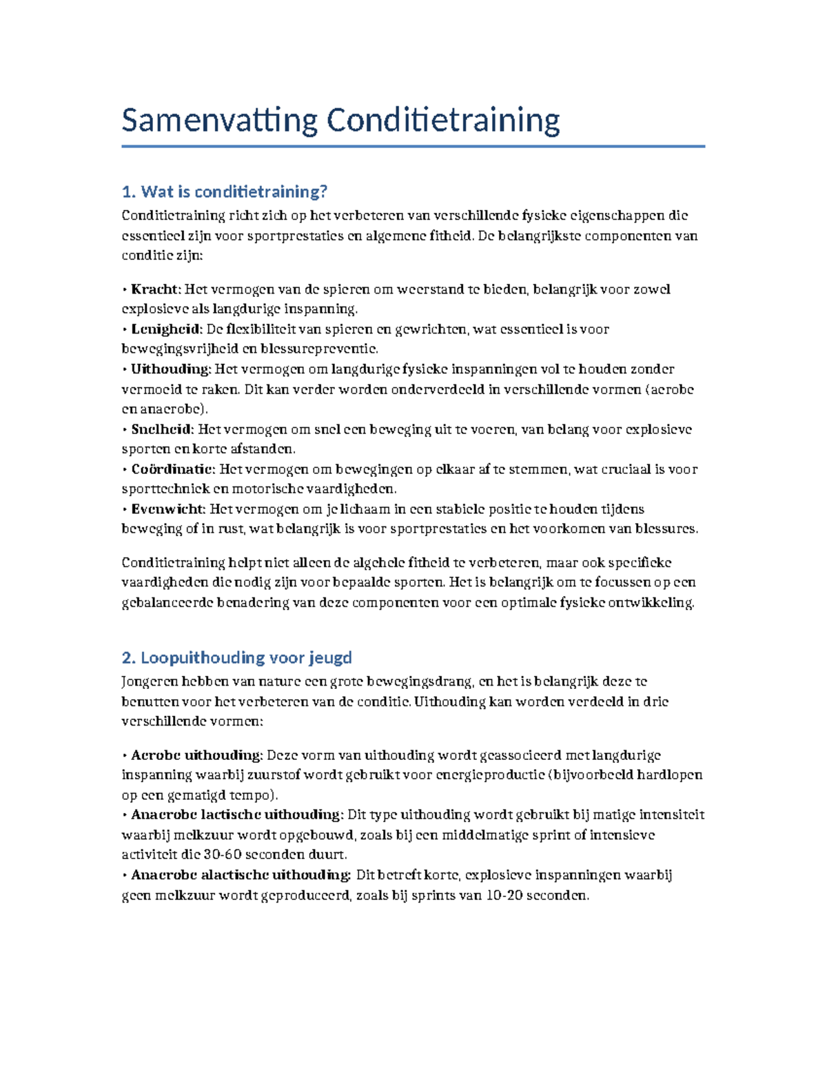 Samenvatting Conditietraining: Essentiële Componenten en Methoden - Studocu