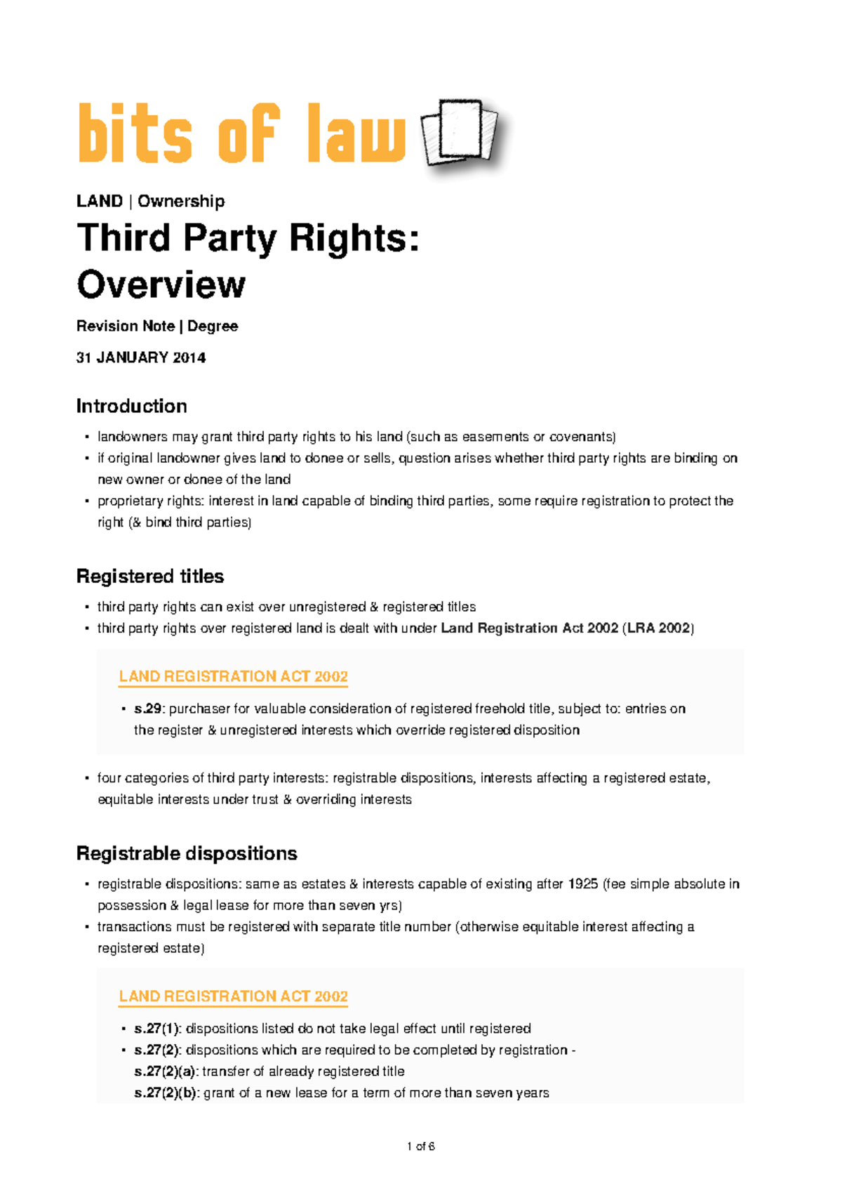 Land Law Overview: Third Party Property Rights & Registration (LRA 2002 ...