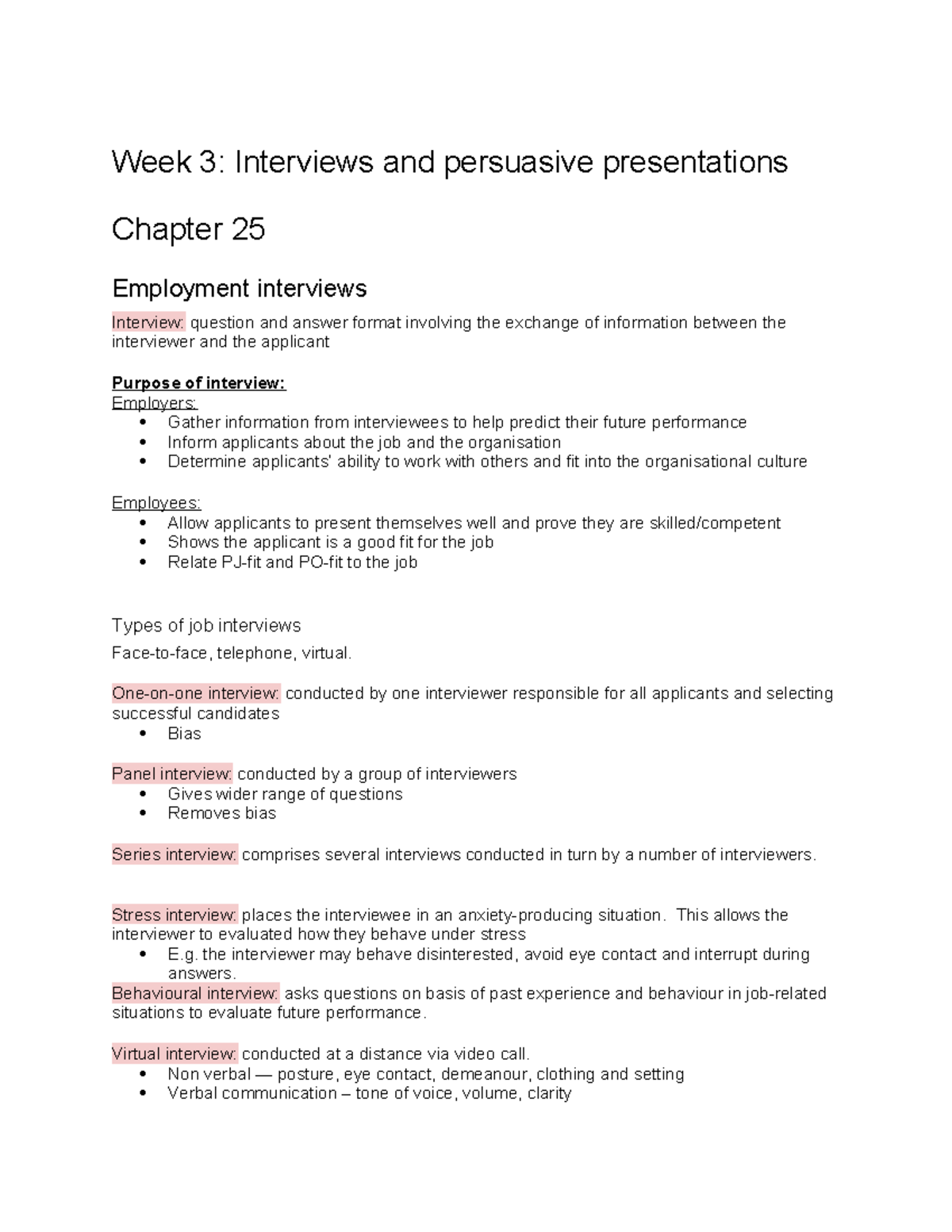 Week 3 MGMT2100: Interviews & Persuasive Presentations Overview - Studocu