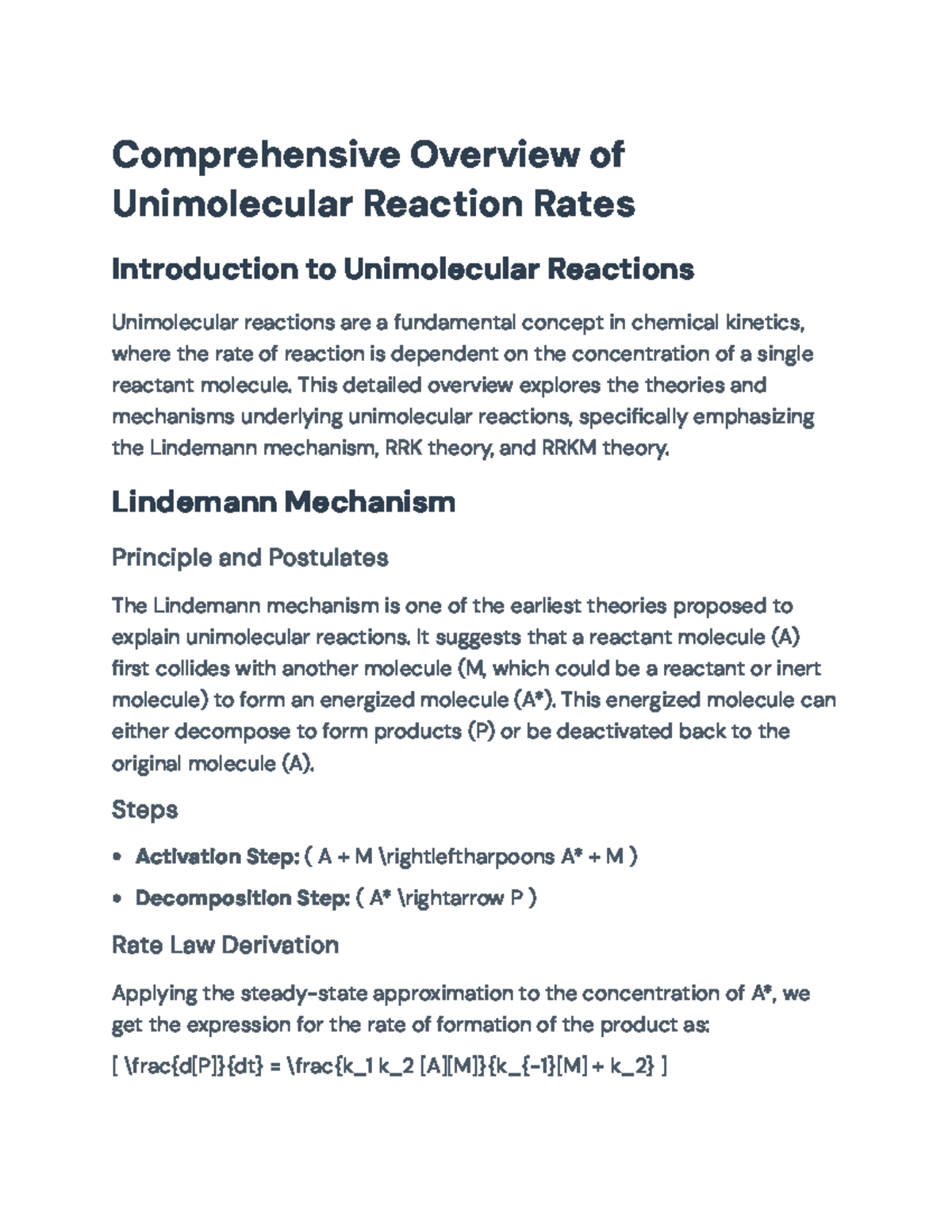 Comprehensive Overview of Unimolecular Reaction Rates in Kinetics ...