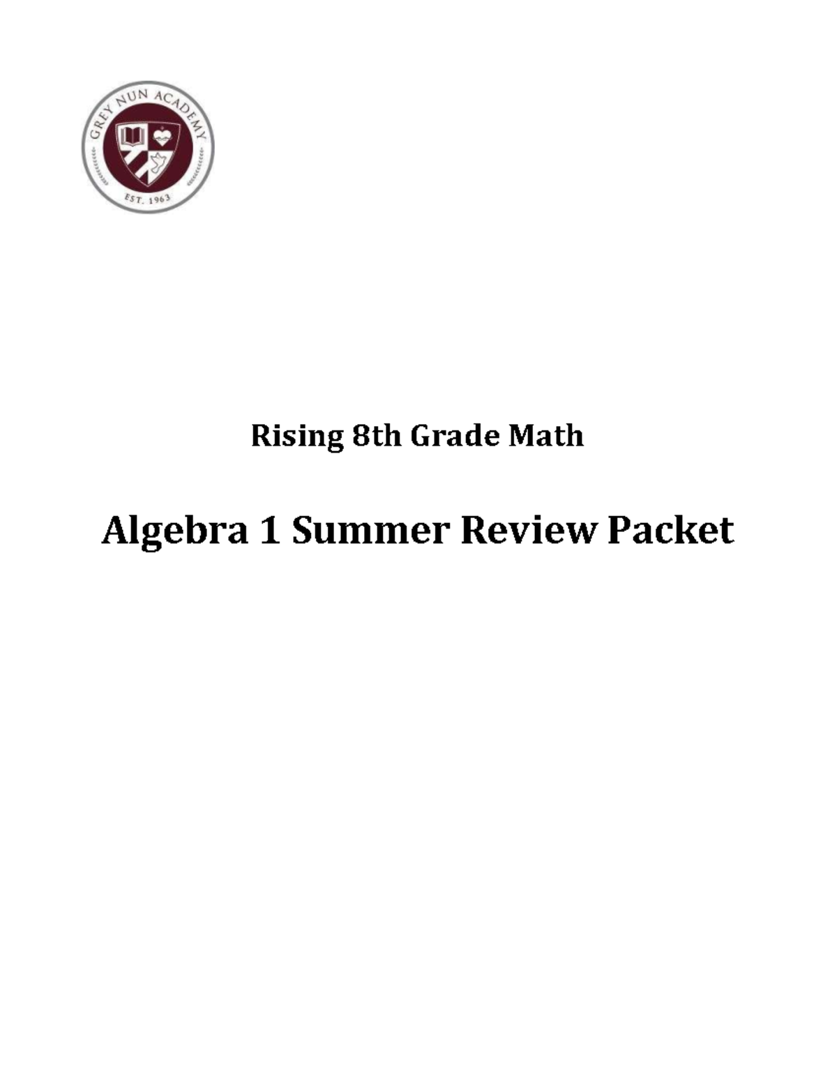 8th Grade Algebra 1 Summer Review Packet: Solving Equations ...