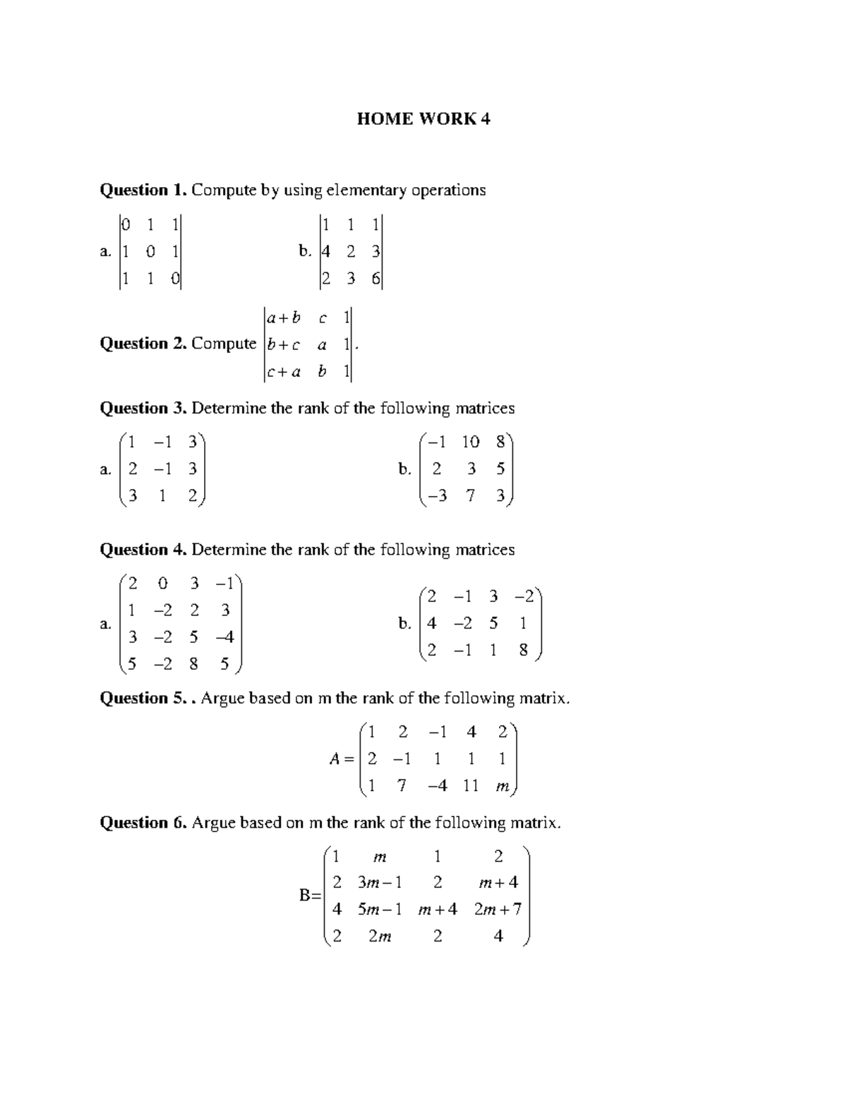 HOME WORK 4 - Math (MATH101) - Studocu