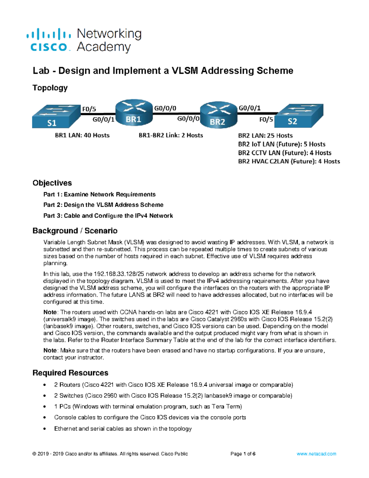 Lab: Design & Implement VLSM Addressing Scheme (CCNA) - Studocu