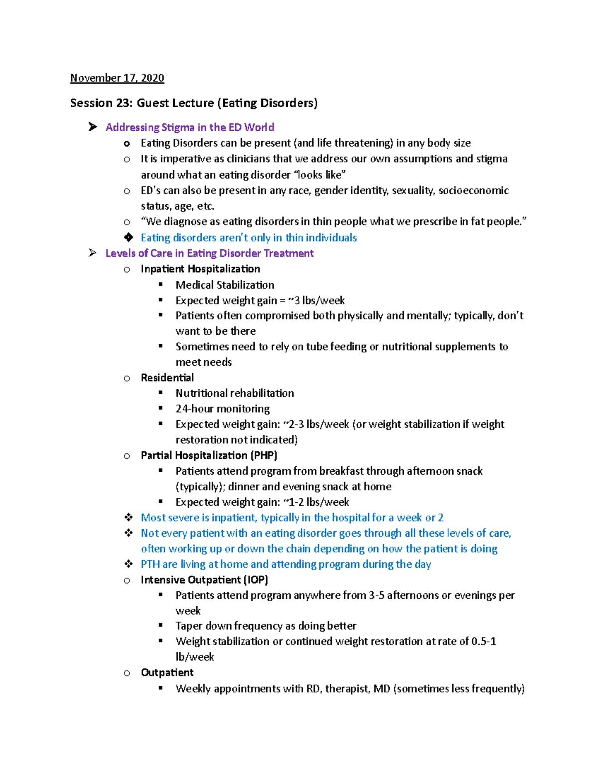 Session 23: Guest Lecture Notes on Eating Disorders and Treatments ...