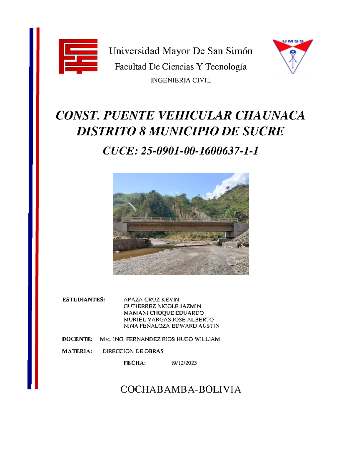 Proyecto de Construcción del Puente Vehicular Chaunaca - INGENIERIA CIVIL - Document Preview