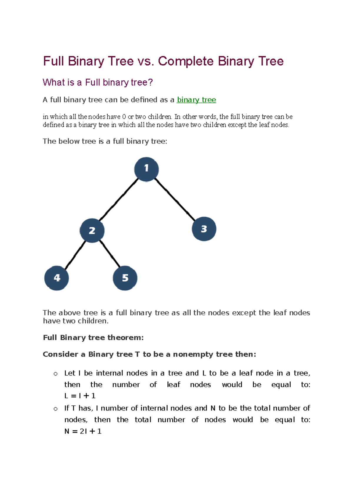 Full vs Complete Binary Tree in Data Structures: Key Differences - Studocu