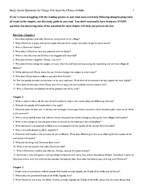 Things Fall Apart Study Guide Questions: Chapters 1-25 - Studocu